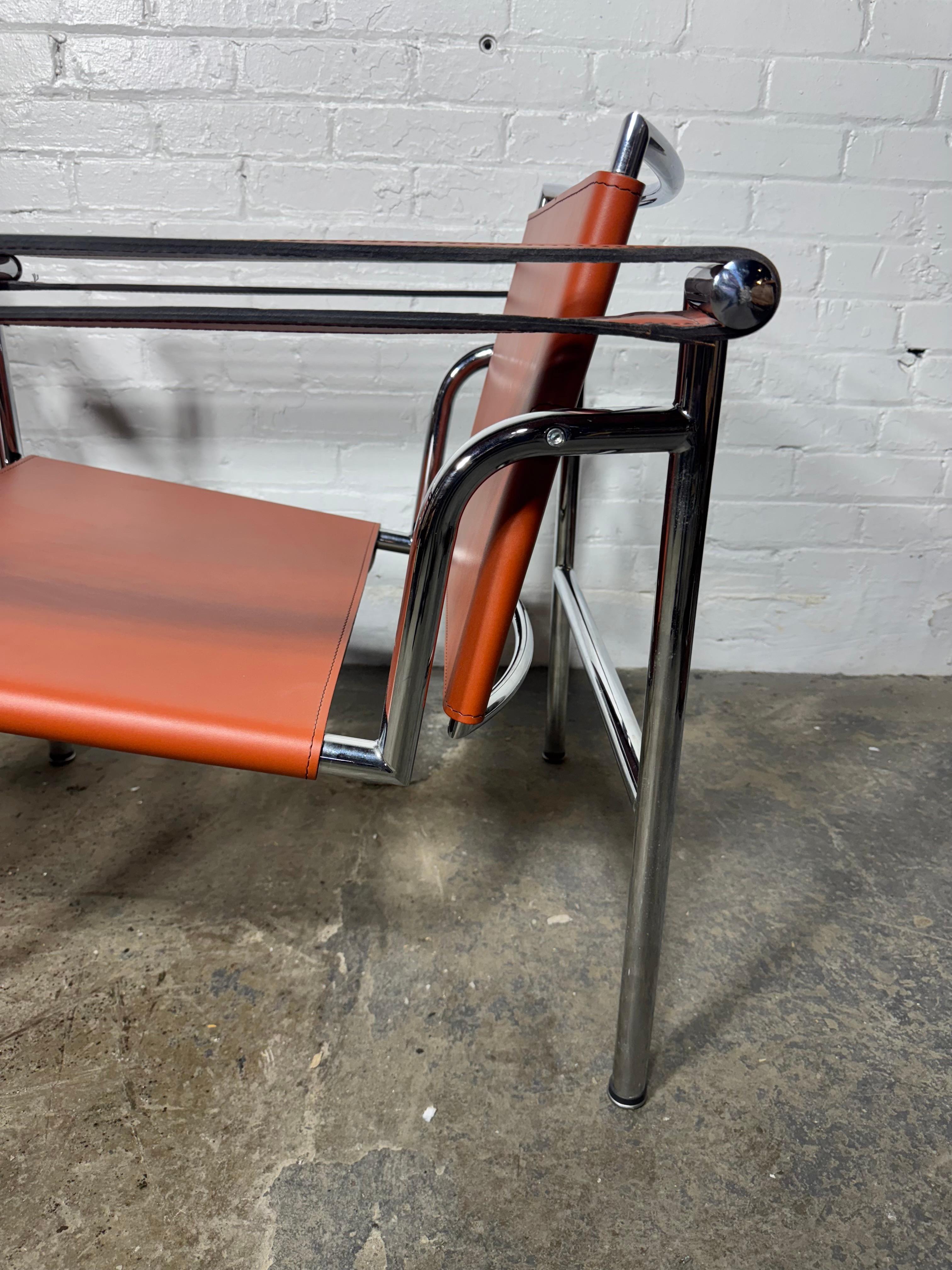 Pair of Orange/Pumpkin Leather Le Corbusier Armchairs LC1 / Design Within Reach 4