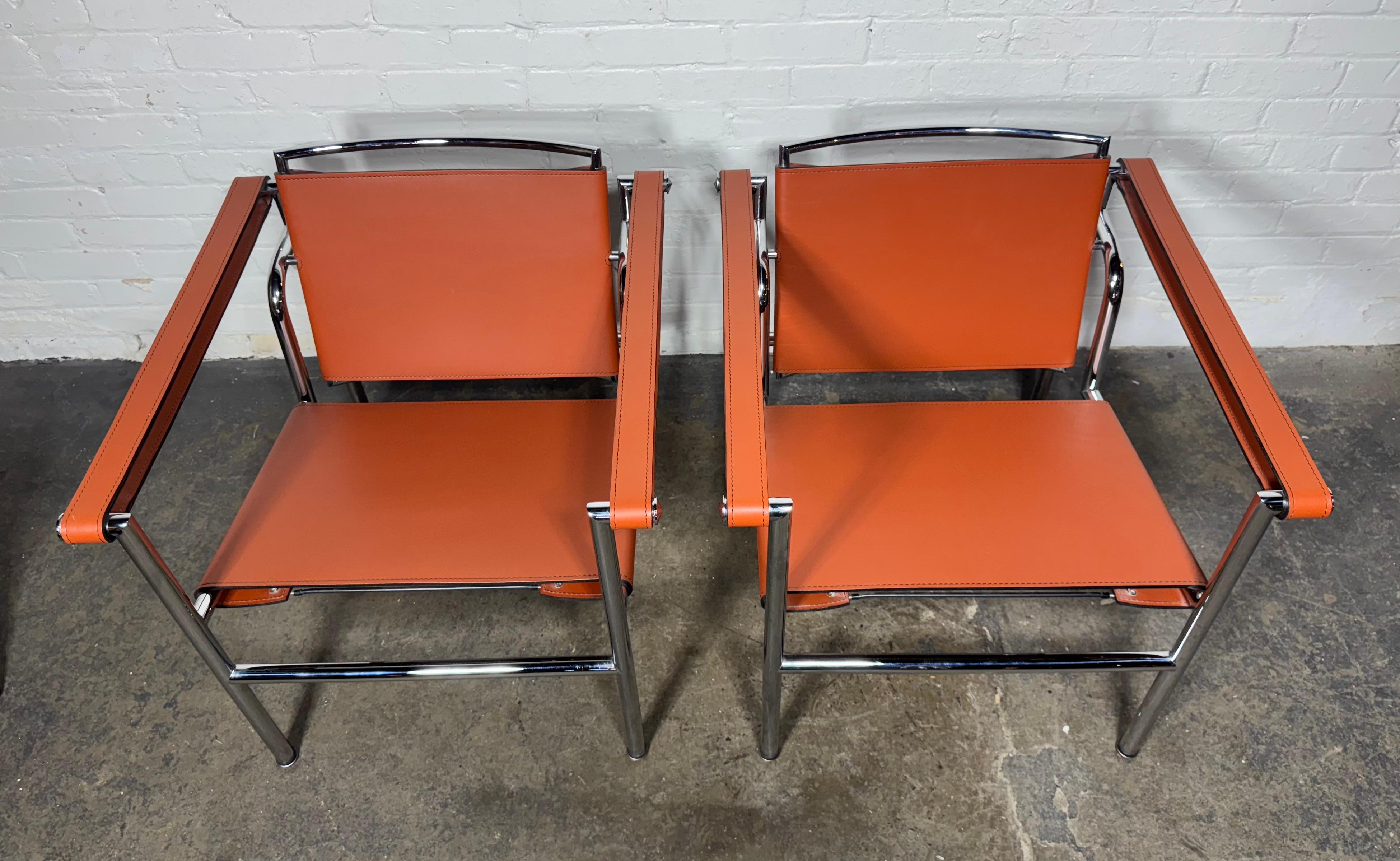 Pair of Orange/Pumpkin Leather Le Corbusier Armchairs LC1 / Design Within Reach 5