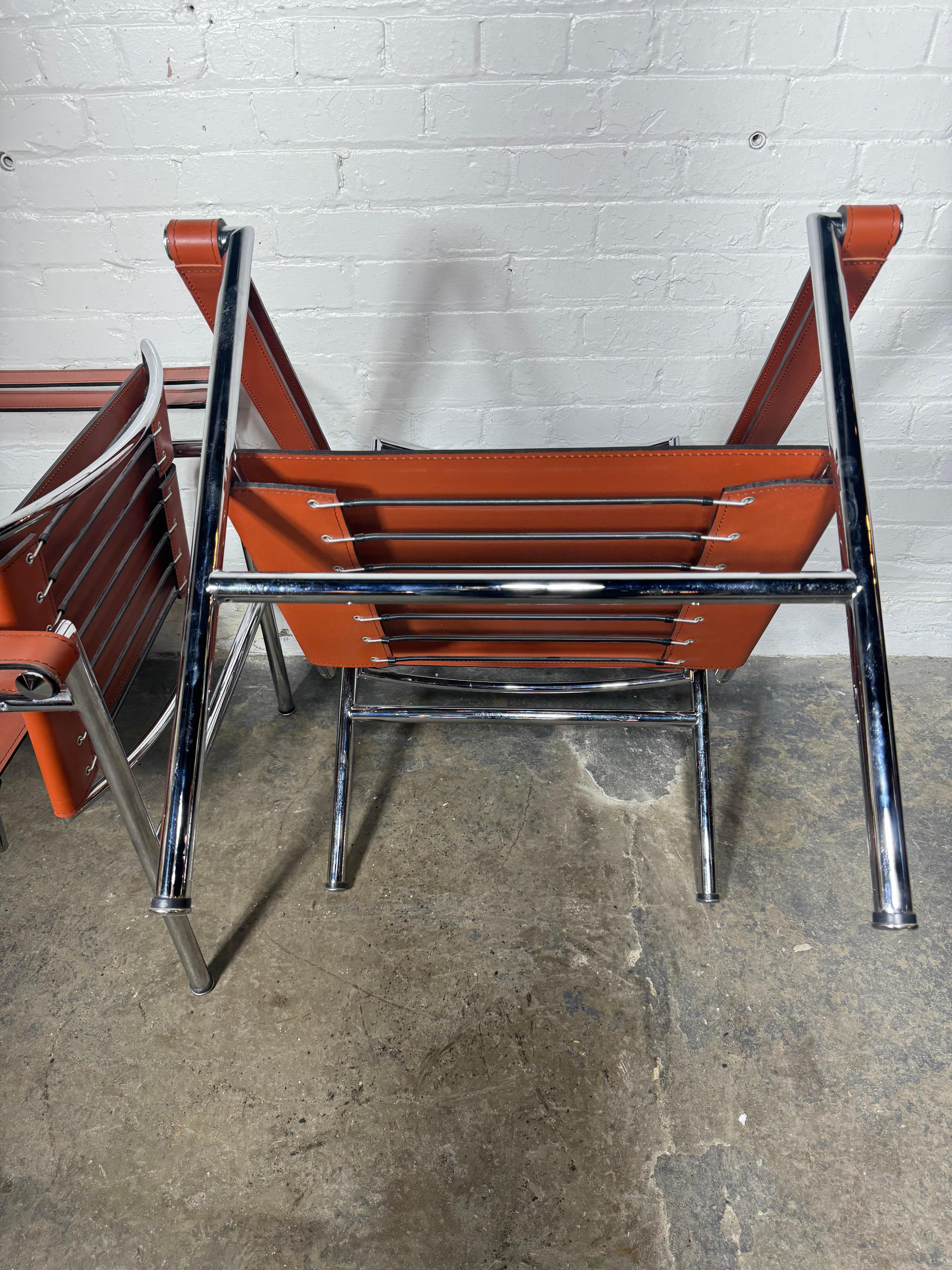 Pair of Orange/Pumpkin Leather Le Corbusier Armchairs LC1 / Design Within Reach 6