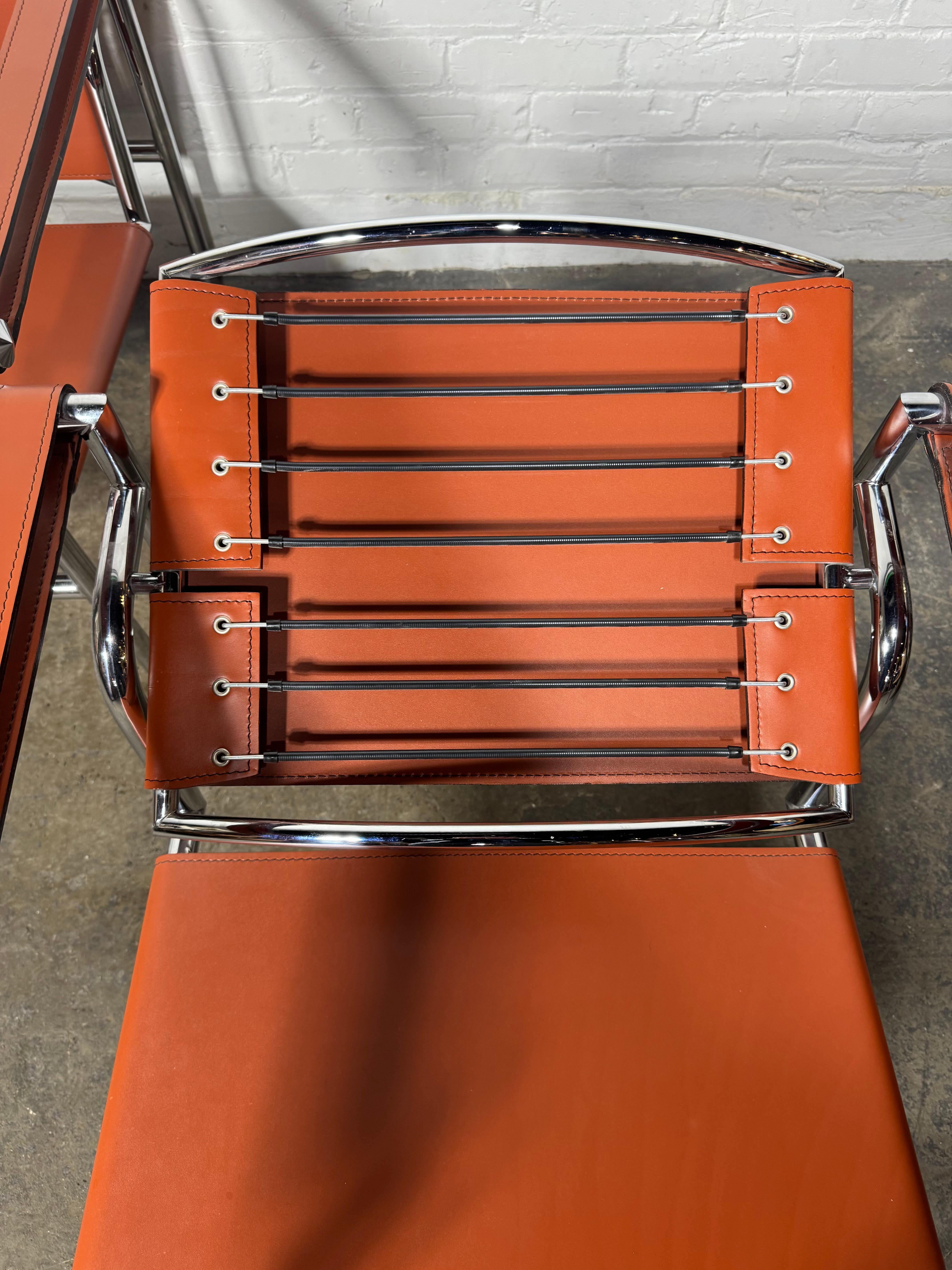 Pair of Orange/Pumpkin Leather Le Corbusier Armchairs LC1 / Design Within Reach 7