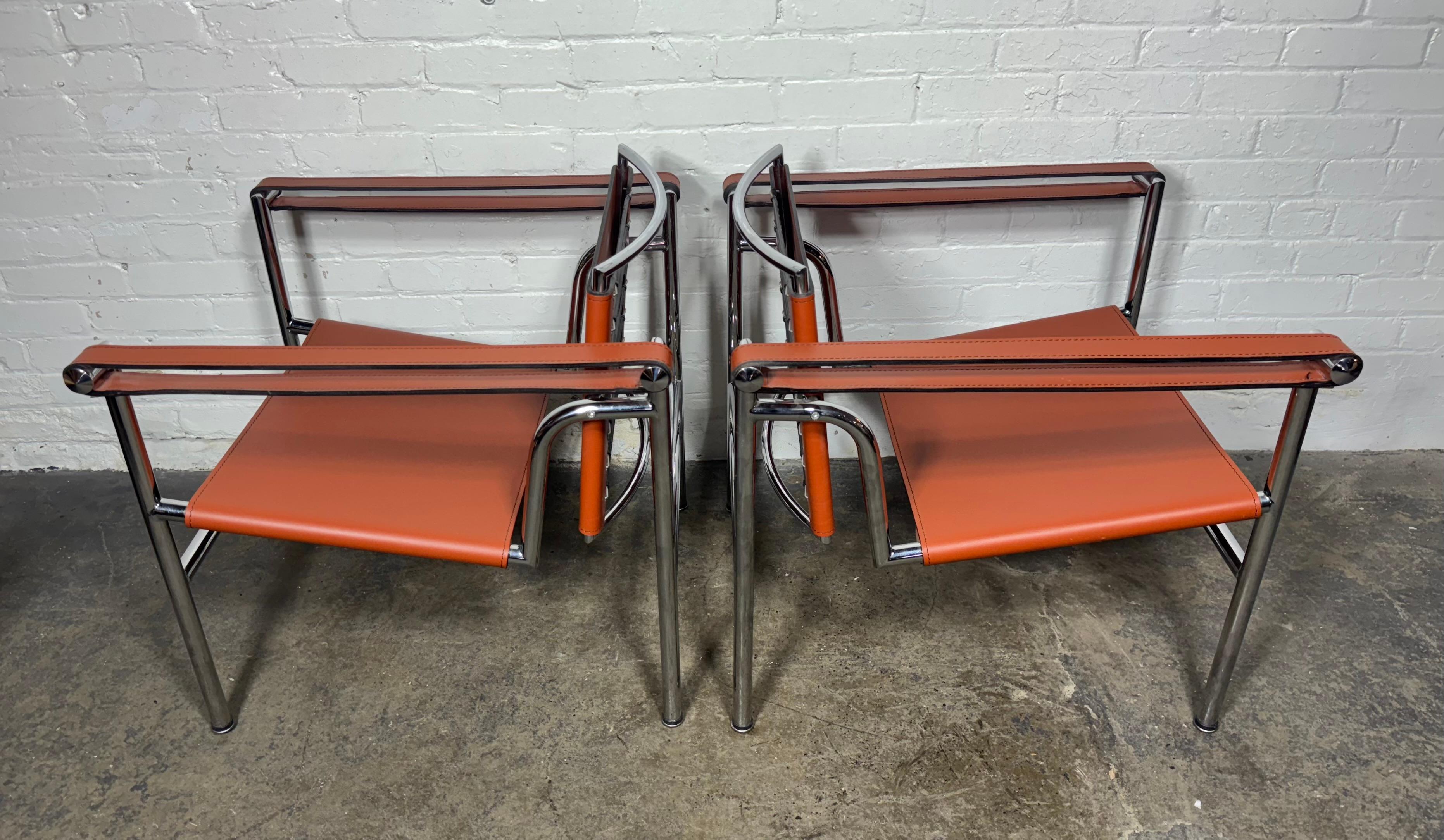 Pair of Orange/Pumpkin Leather Le Corbusier Armchairs LC1 / Design Within Reach 2