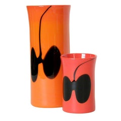 Pair of Orange Red and Black Heikki Orvola Vases for Nuutajarvi Notsjo