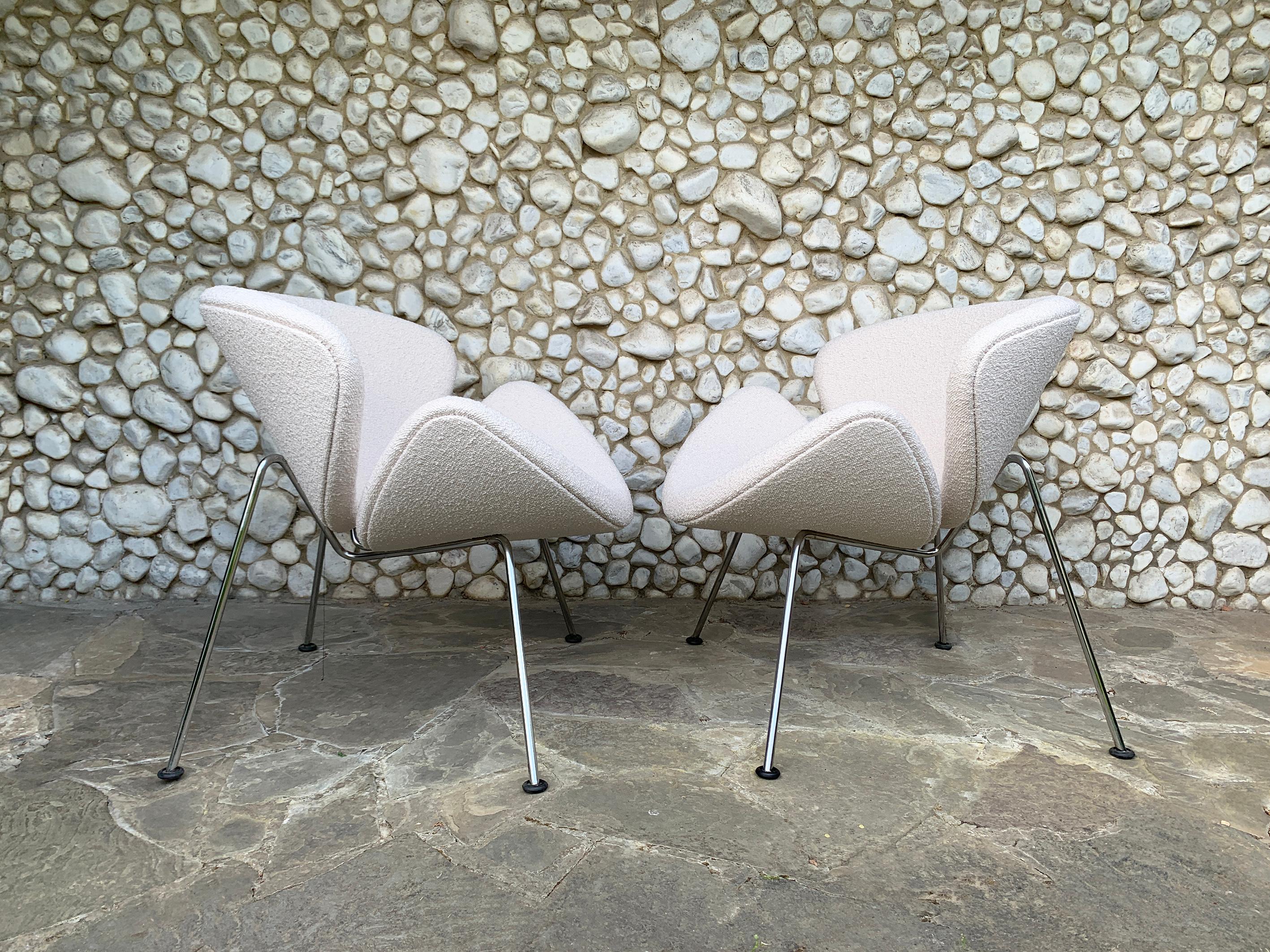 Pareja de sillas Orange Slice de Pierre Paulin para Artifort, Nueva tapicería Acero en venta