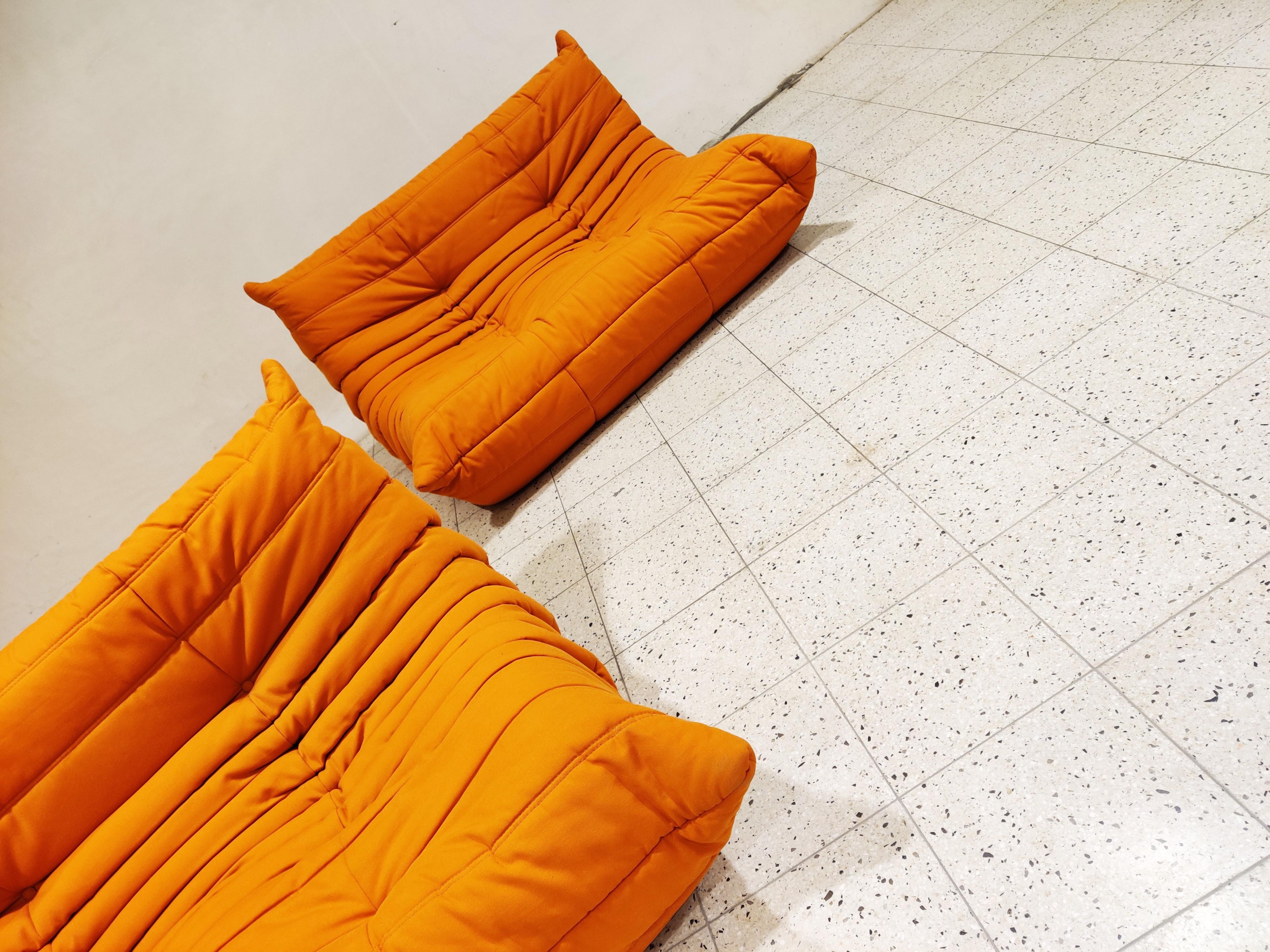 Mid-Century Modern Pair of Orange Sofas by Michel Ducaroy for Ligne Roset