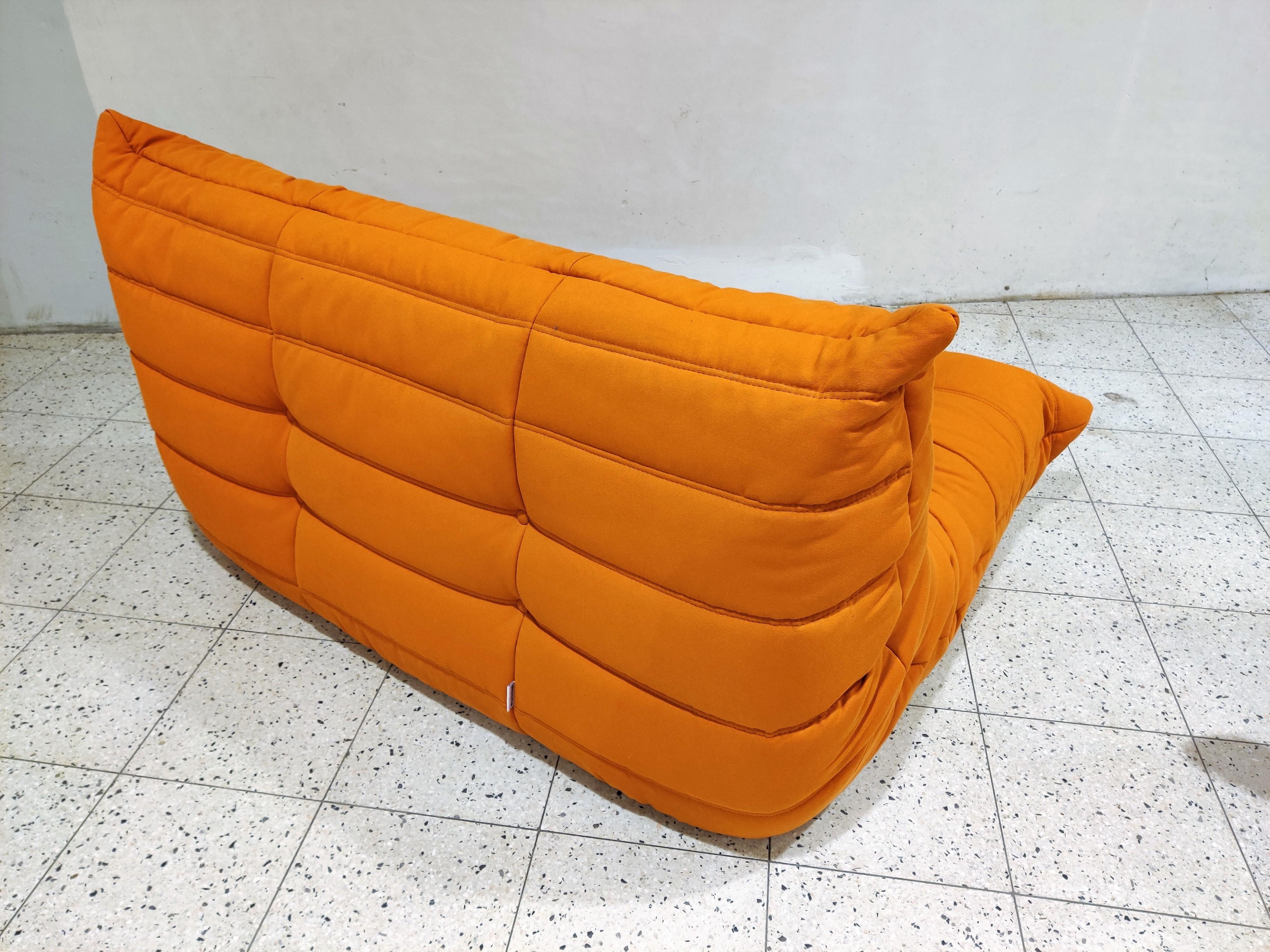 Fabric Pair of Orange Sofas by Michel Ducaroy for Ligne Roset