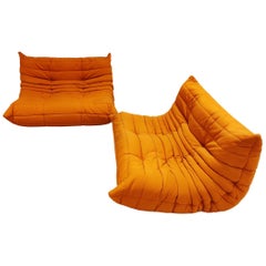 Pair of Orange Sofas by Michel Ducaroy for Ligne Roset