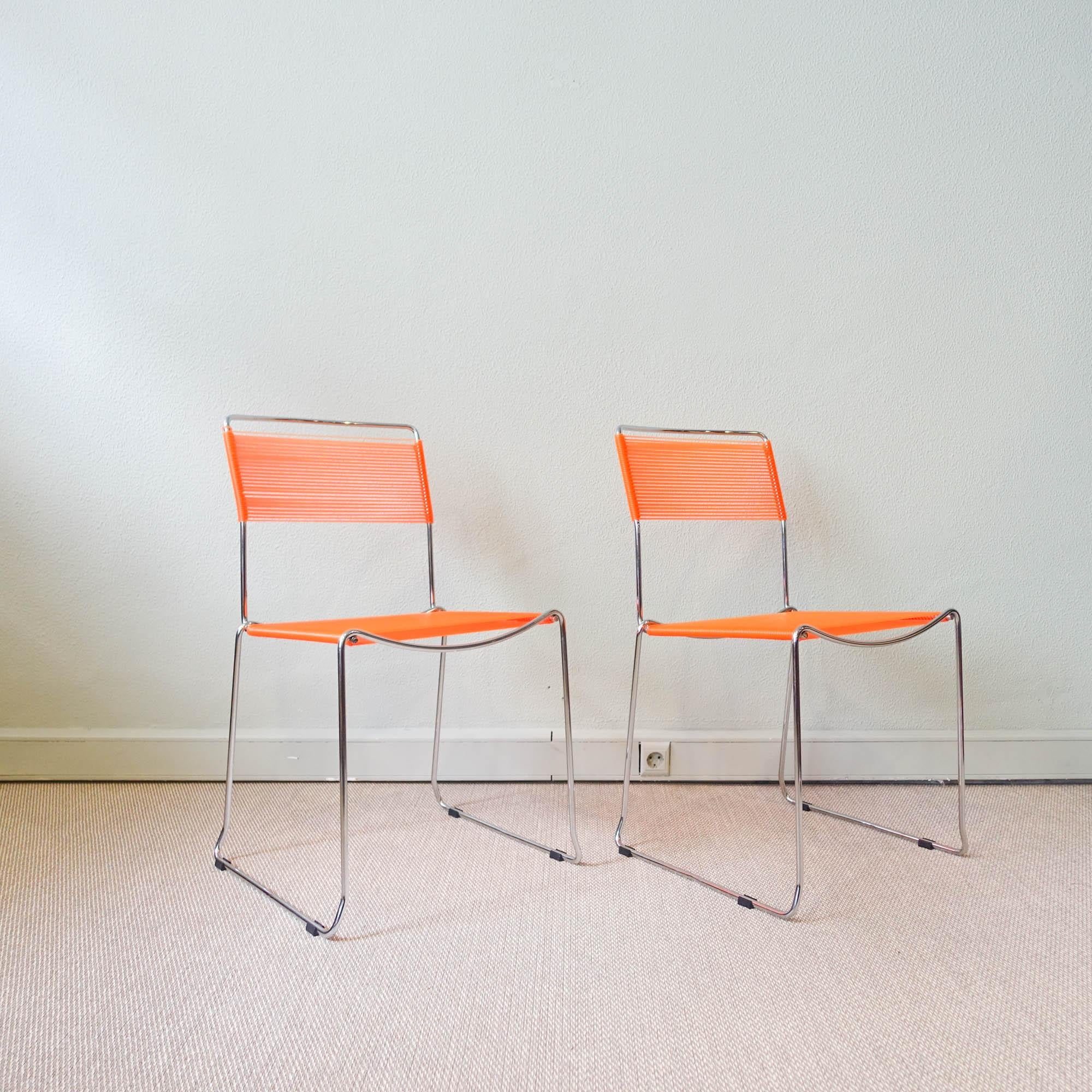 Paire de chaises à spaghetti orange de Giandomenico Belotti pour Alias, années 1980 en vente 2