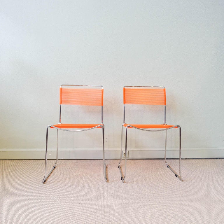 Post-Modern Pair of Orange Spaghetti Chairs by Giandomenico Belotti for Alias, 1980's For Sale