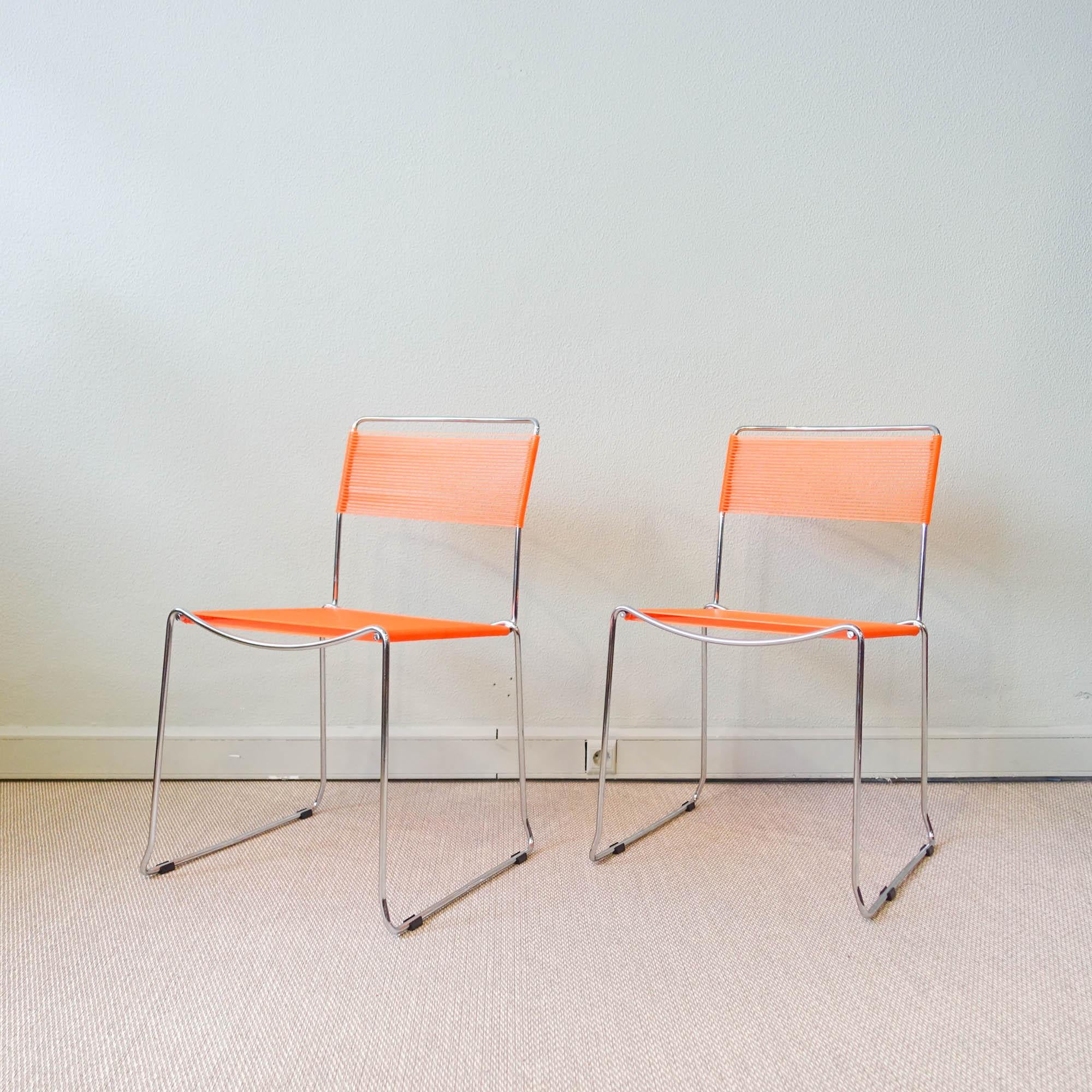 Postmoderne Paire de chaises à spaghetti orange de Giandomenico Belotti pour Alias, années 1980 en vente