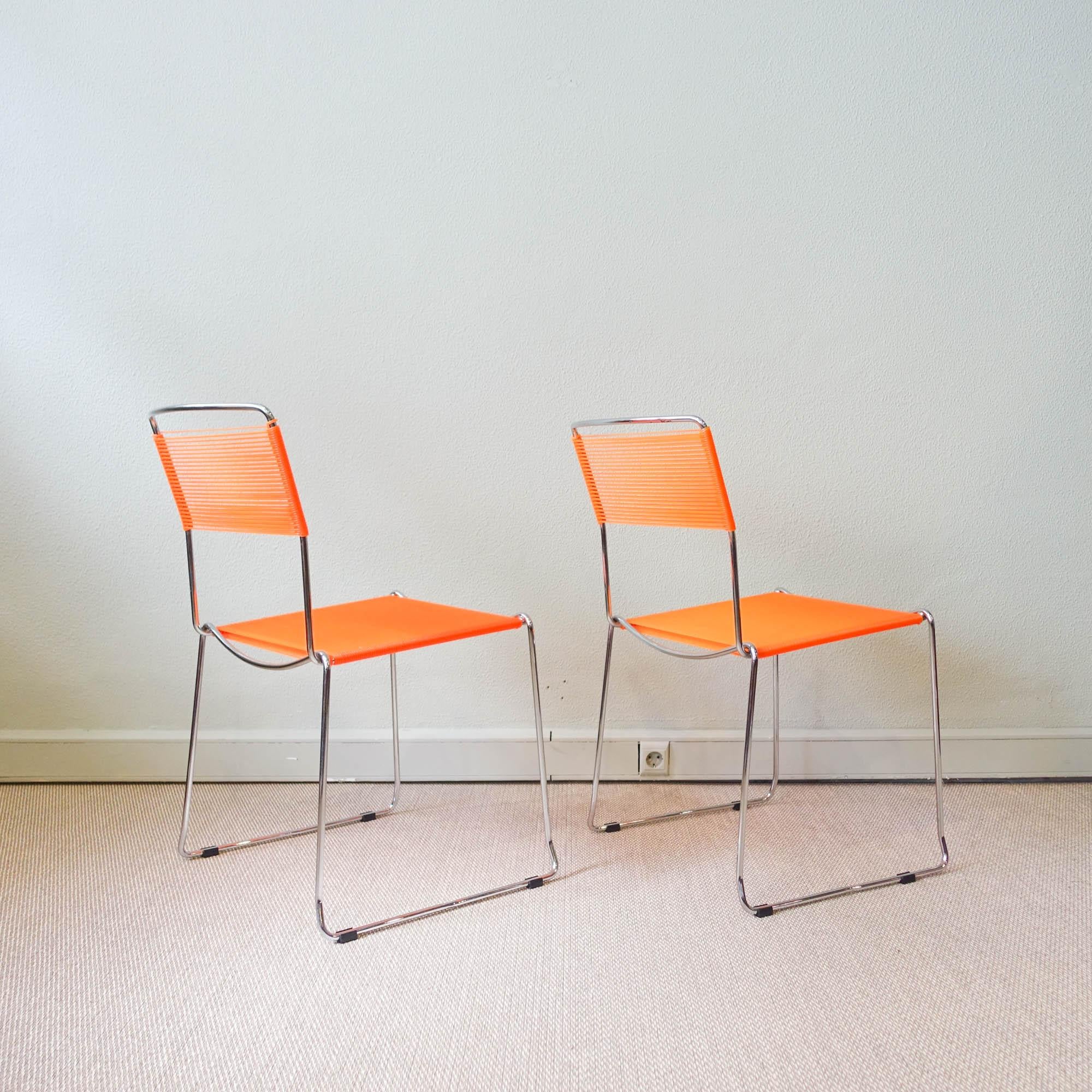 Chrome Paire de chaises à spaghetti orange de Giandomenico Belotti pour Alias, années 1980 en vente