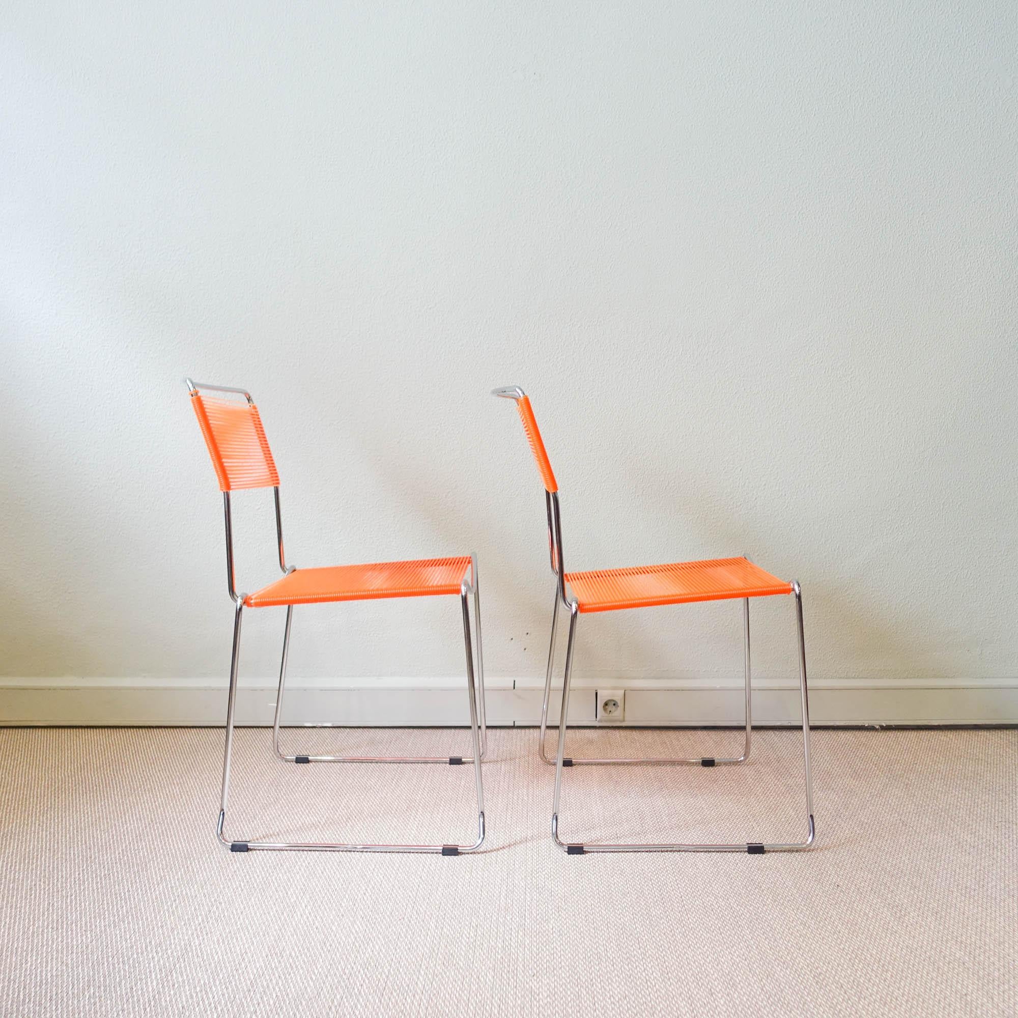 Paire de chaises à spaghetti orange de Giandomenico Belotti pour Alias, années 1980 en vente 1
