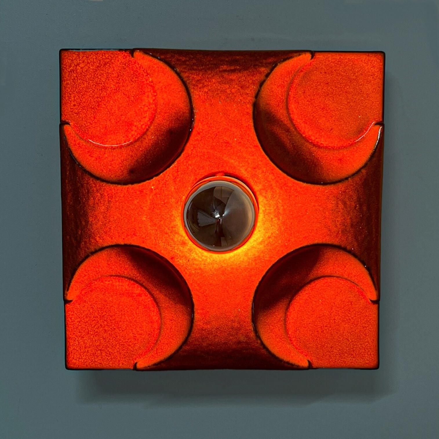 Pair of Orange Square Ceramic Wall Lights, Germany, 1970 For Sale 1