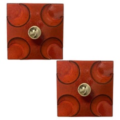 Paar orangefarbene quadratische Wandleuchten aus Keramik, Deutschland, 1970