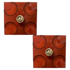 Pair of Orange Square Ceramic Wall Lights, Germany, 1970