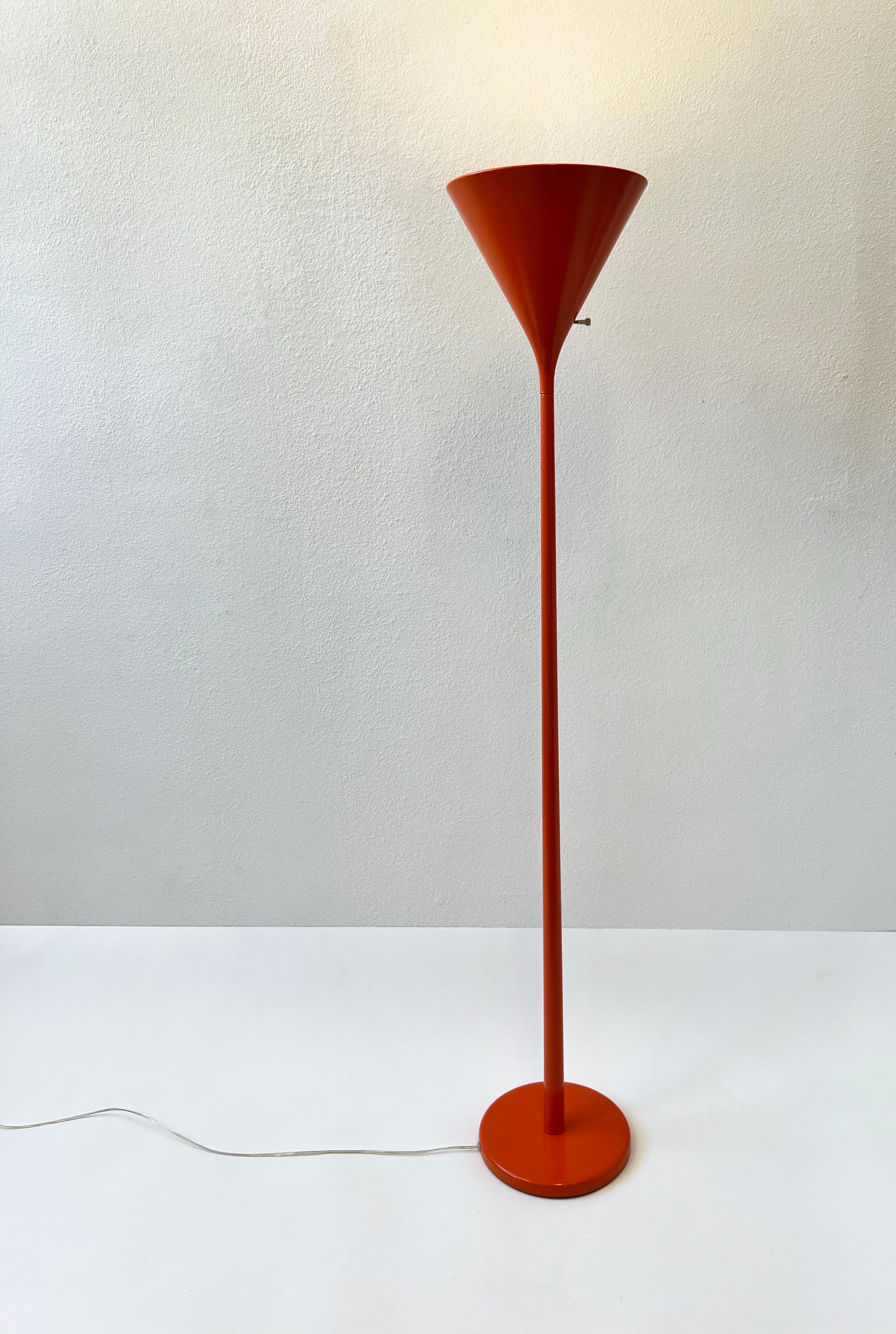 Pair of Orange Torchiere Floor Lamps by Walter Von Nessen 2