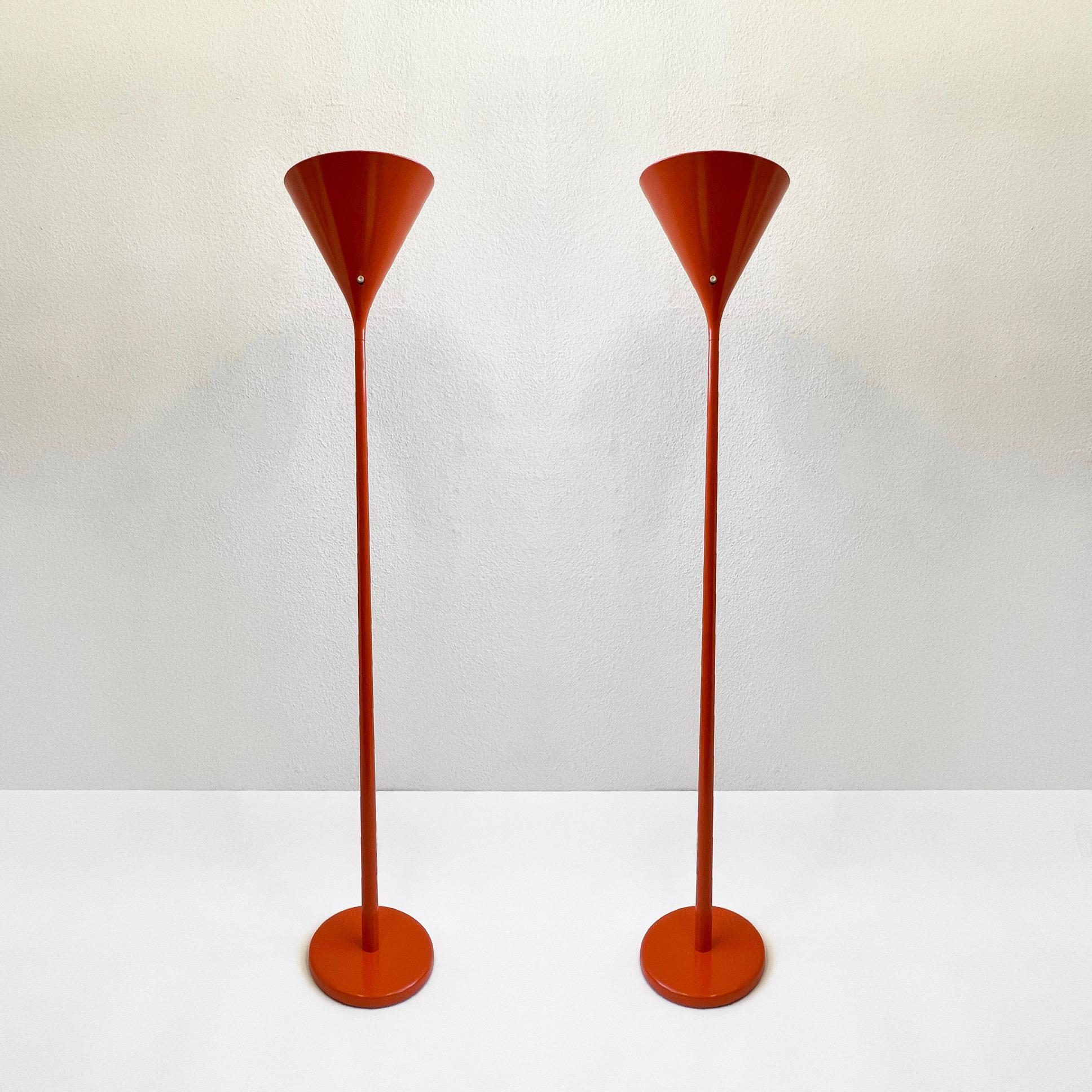 Pair of Orange Torchiere Floor Lamps by Walter Von Nessen 3