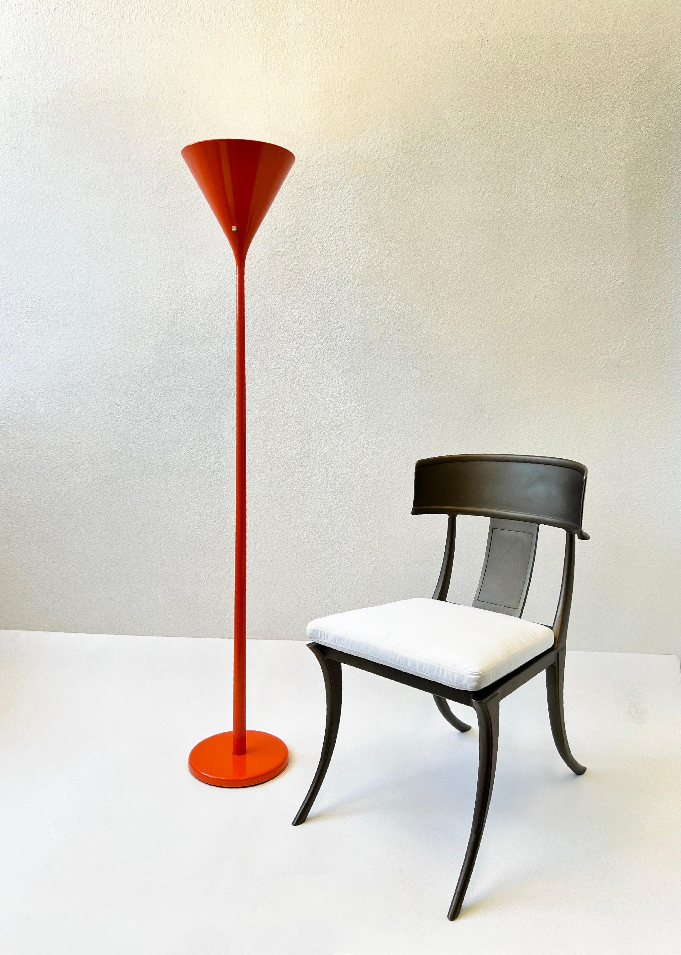 Pair of Orange Torchiere Floor Lamps by Walter Von Nessen 4
