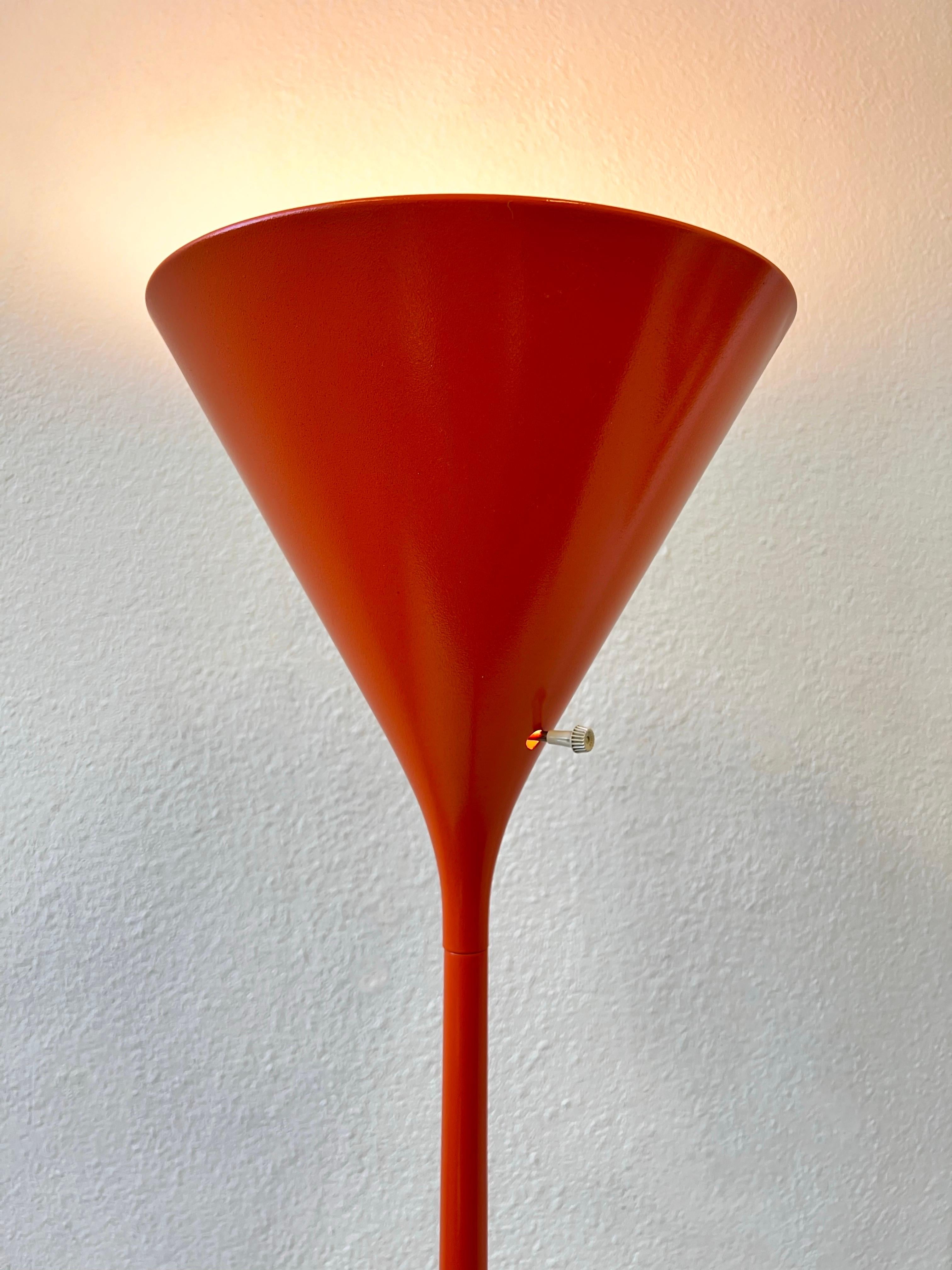 American Pair of Orange Torchiere Floor Lamps by Walter Von Nessen