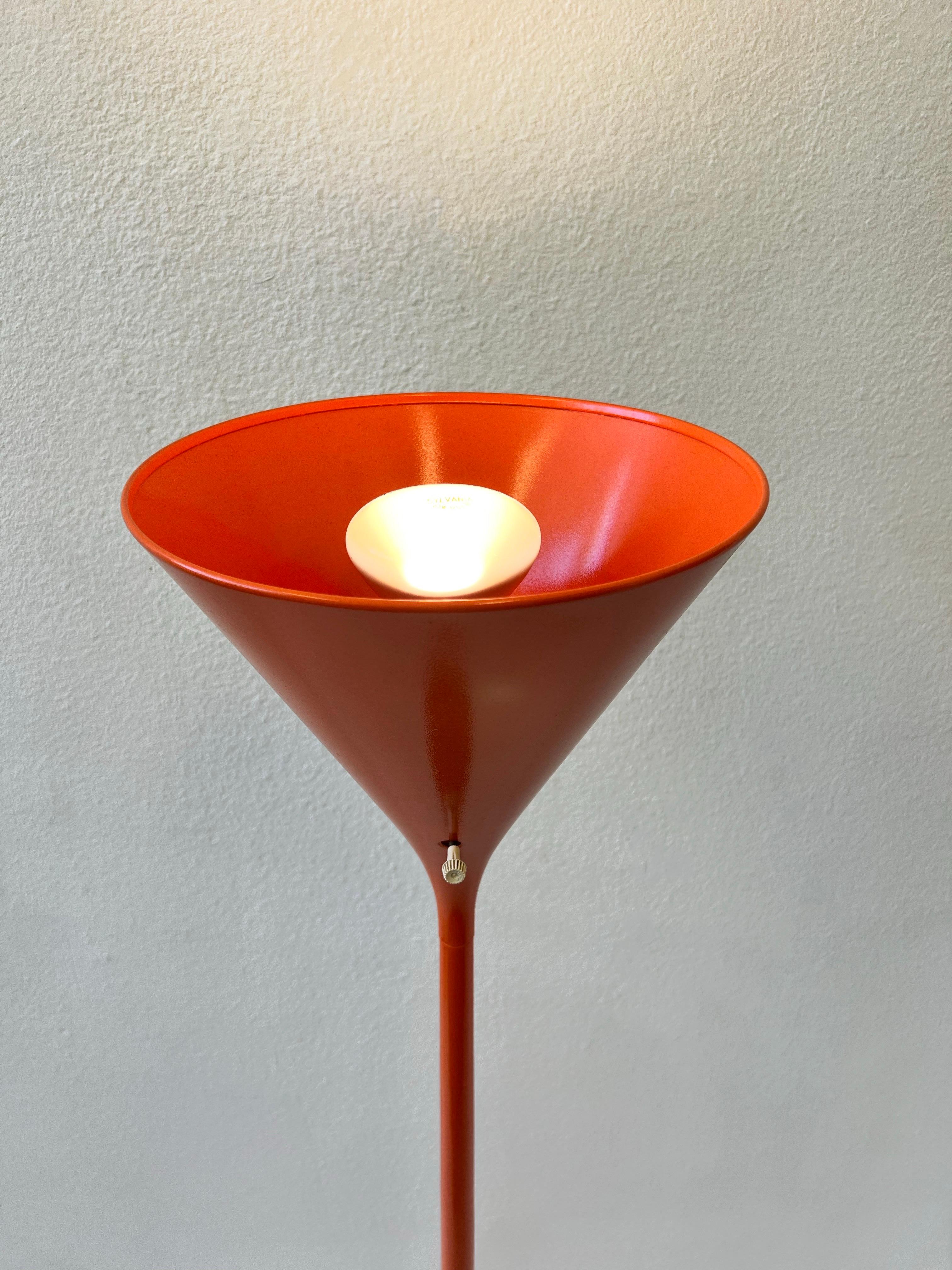 Mid-20th Century Pair of Orange Torchiere Floor Lamps by Walter Von Nessen