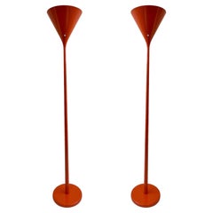 Pair of Orange Torchiere Floor Lamps by Walter Von Nessen