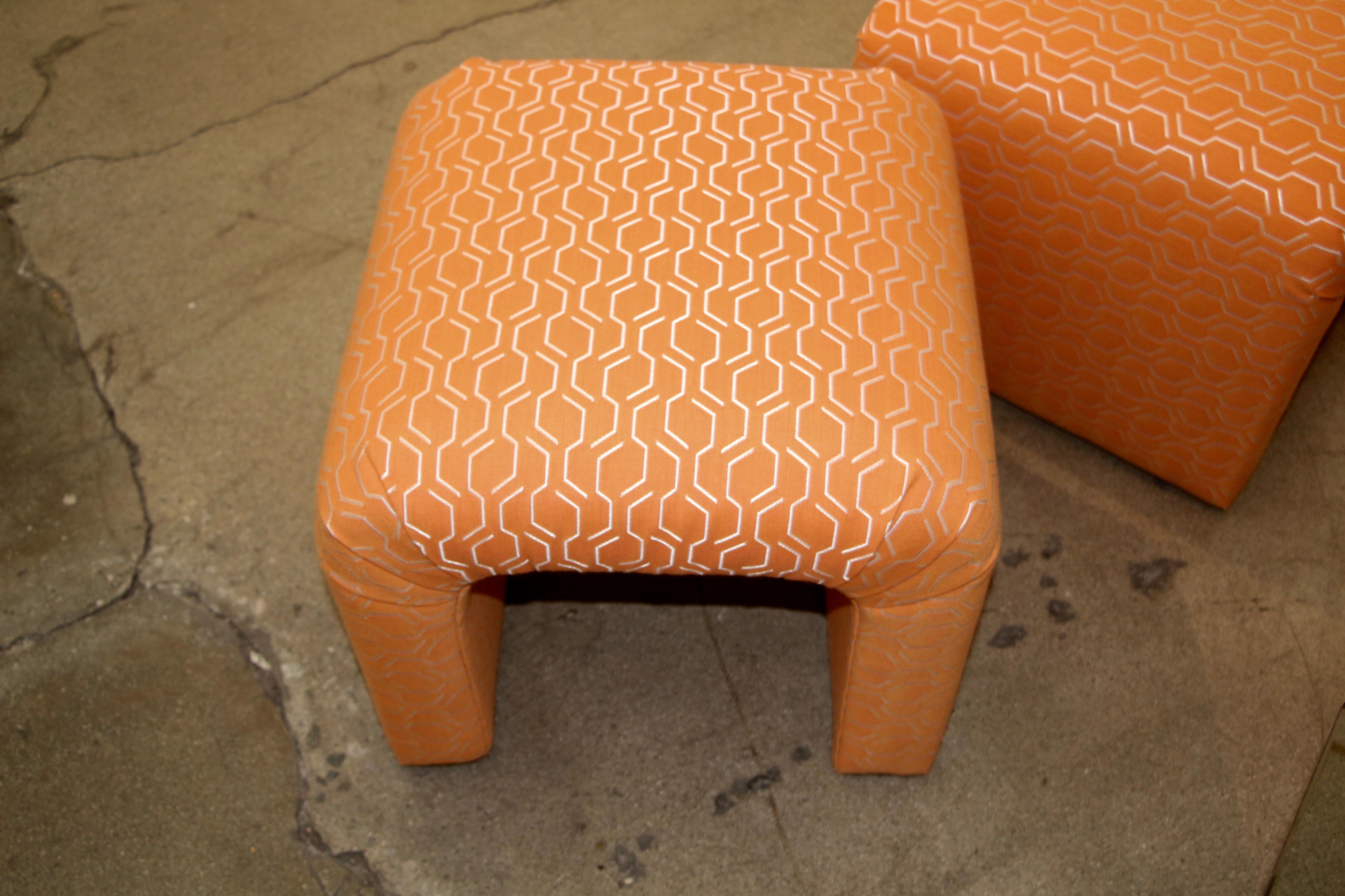 Pair of Orange Upholstered Ottomans or Stools In Good Condition In Palm Springs, CA