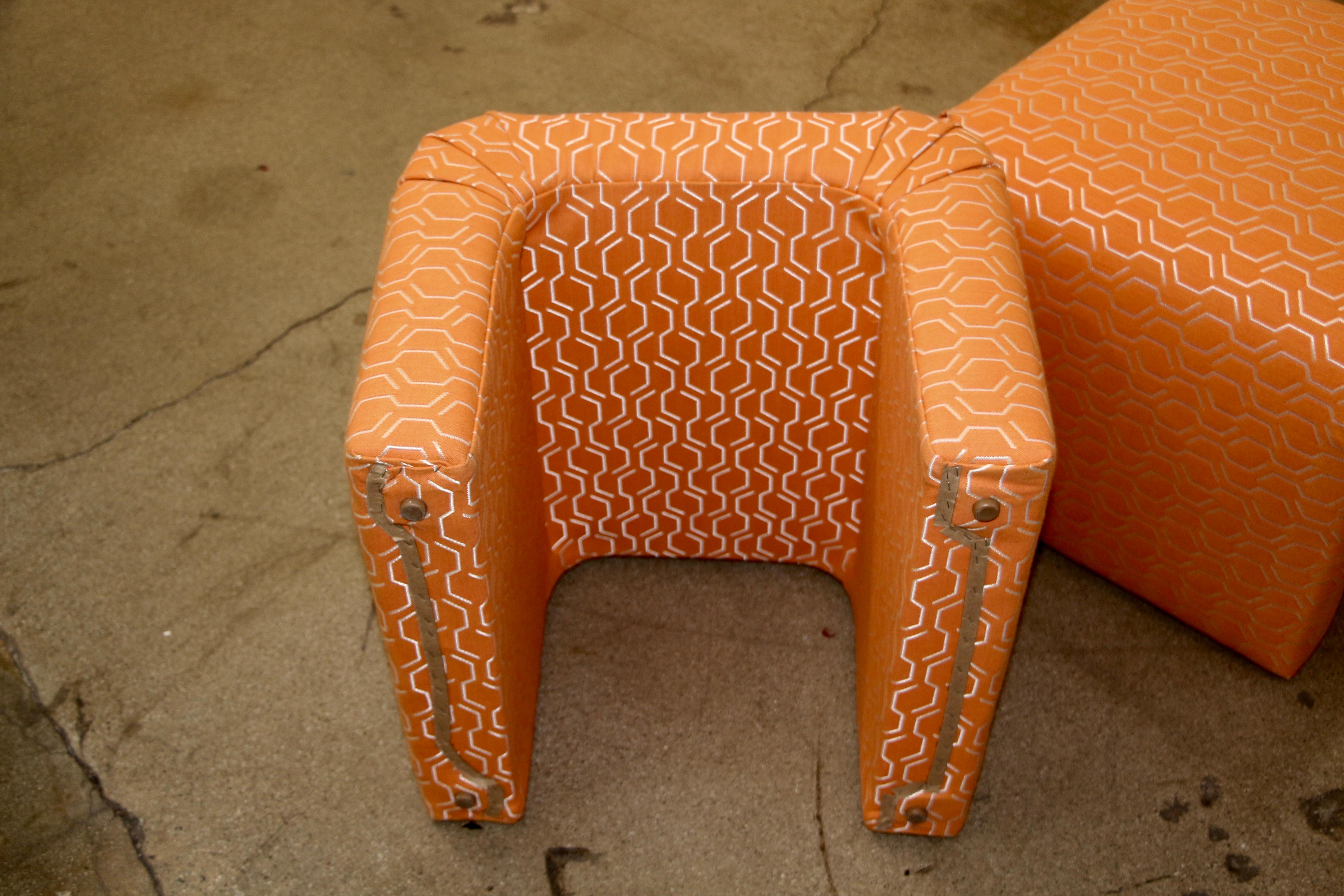 Pair of Orange Upholstered Ottomans or Stools 1