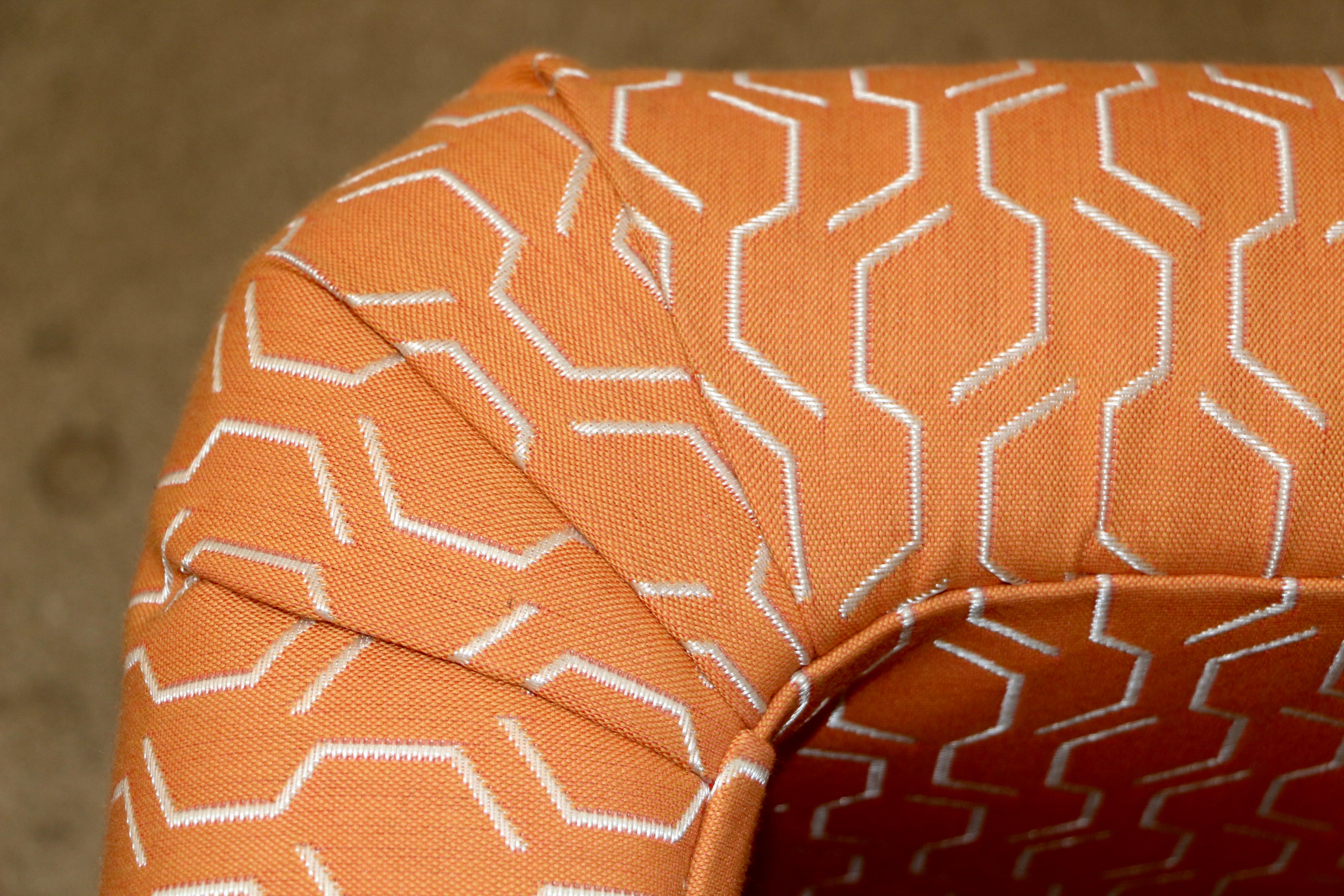 Pair of Orange Upholstered Ottomans or Stools 2
