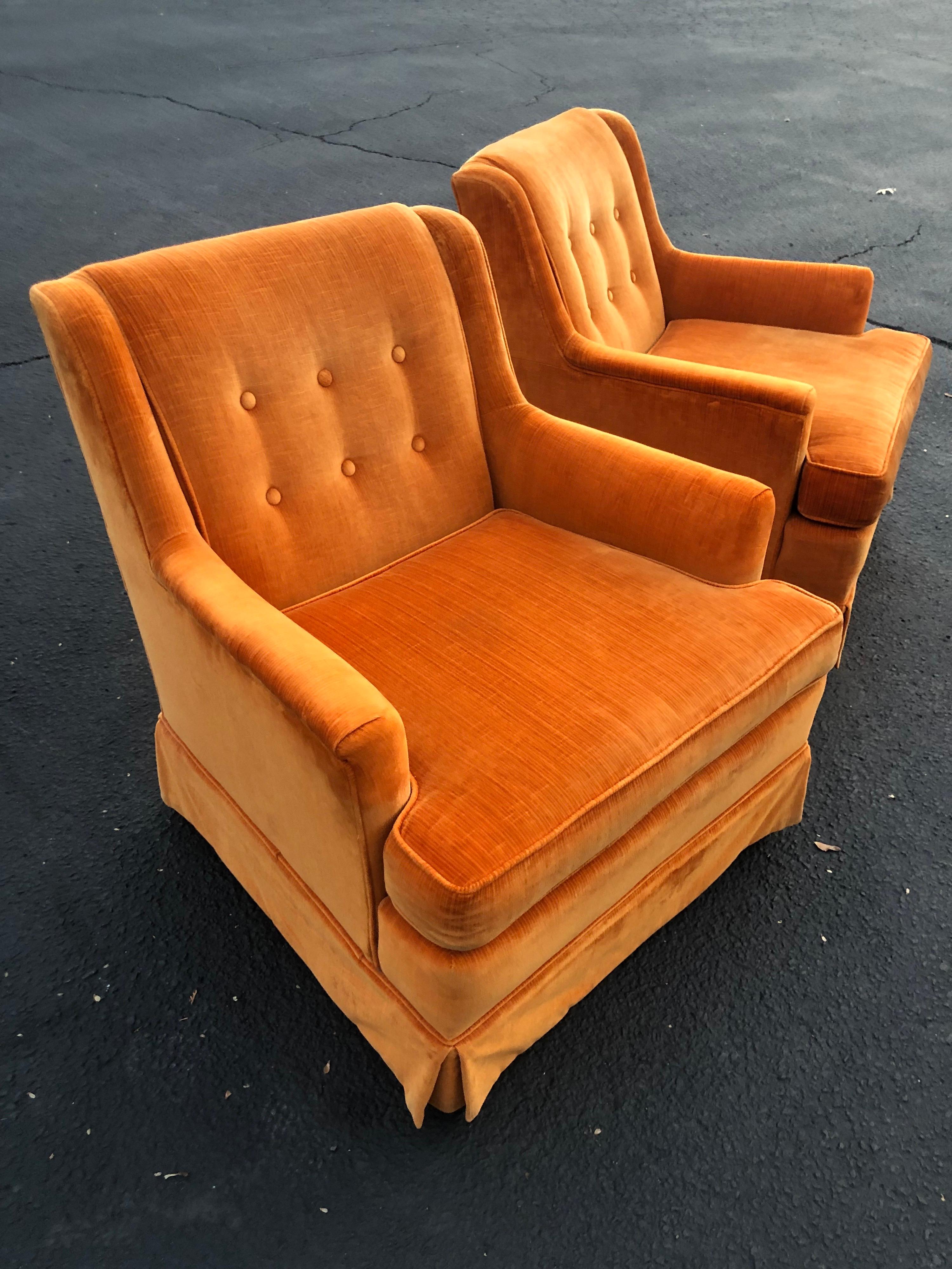 Pair of Orange Velvet Chairs by Woodmark Originals 2