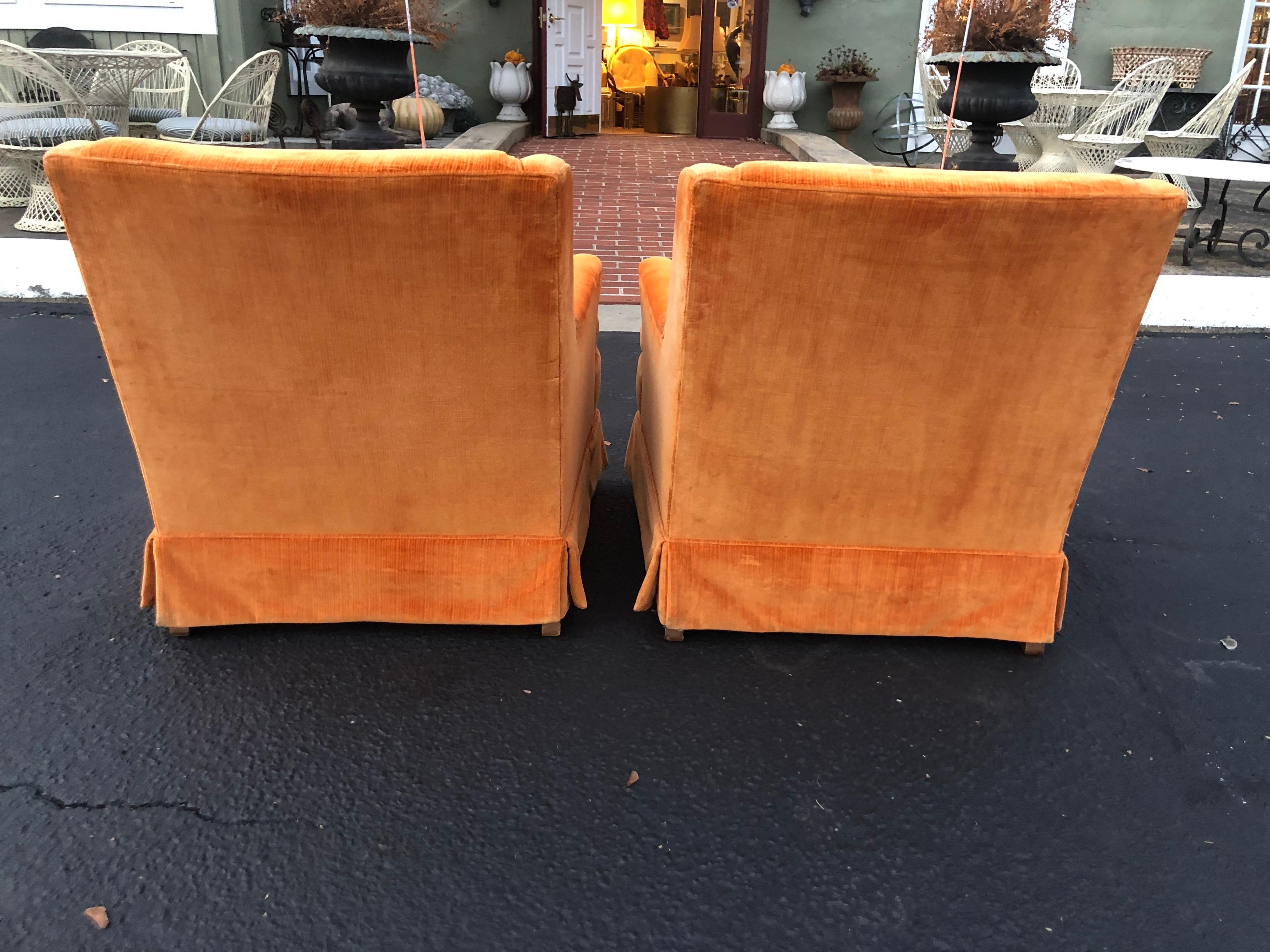 Pair of Orange Velvet Chairs by Woodmark Originals 3