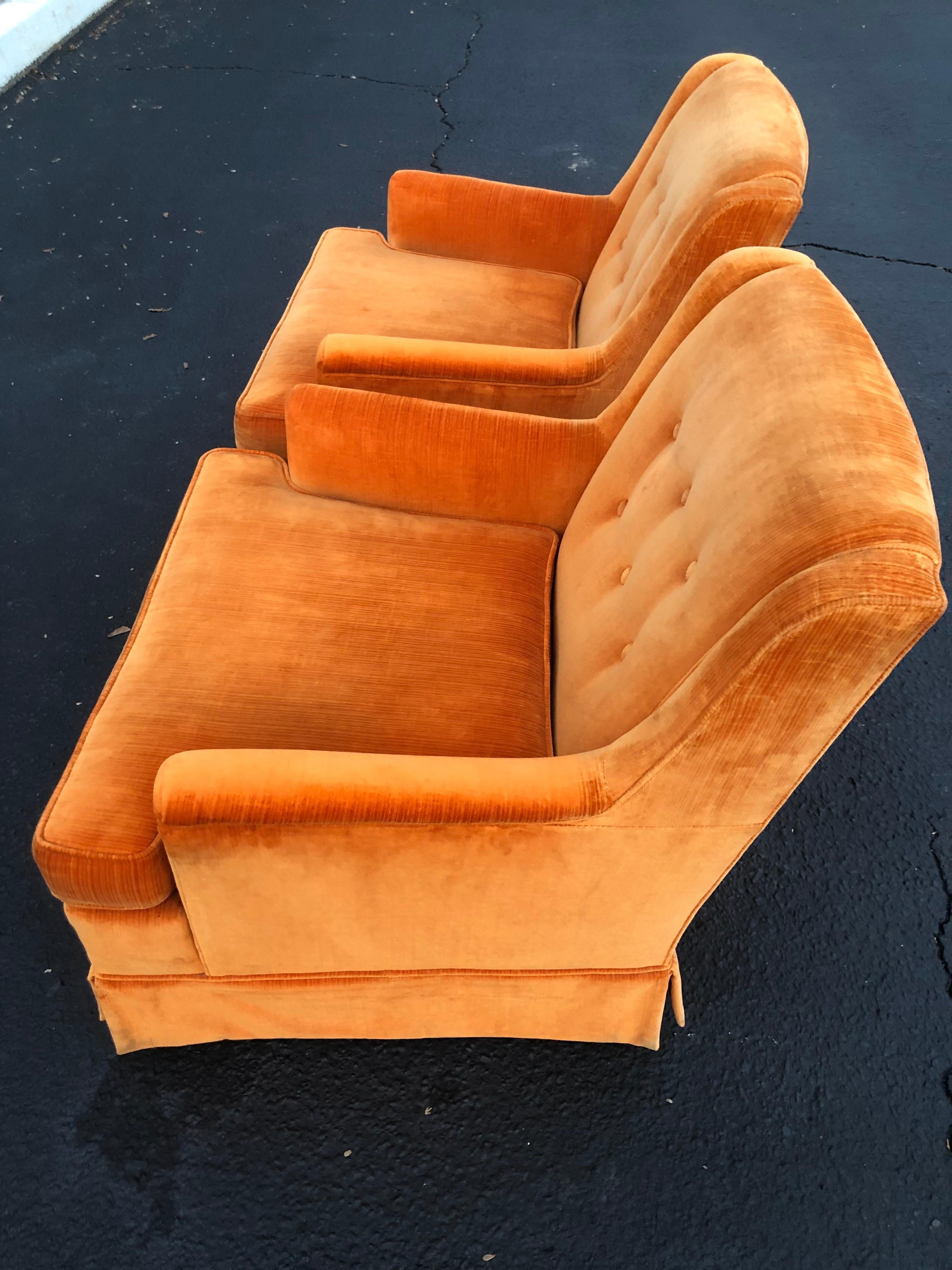 Pair of Orange Velvet Chairs by Woodmark Originals 4