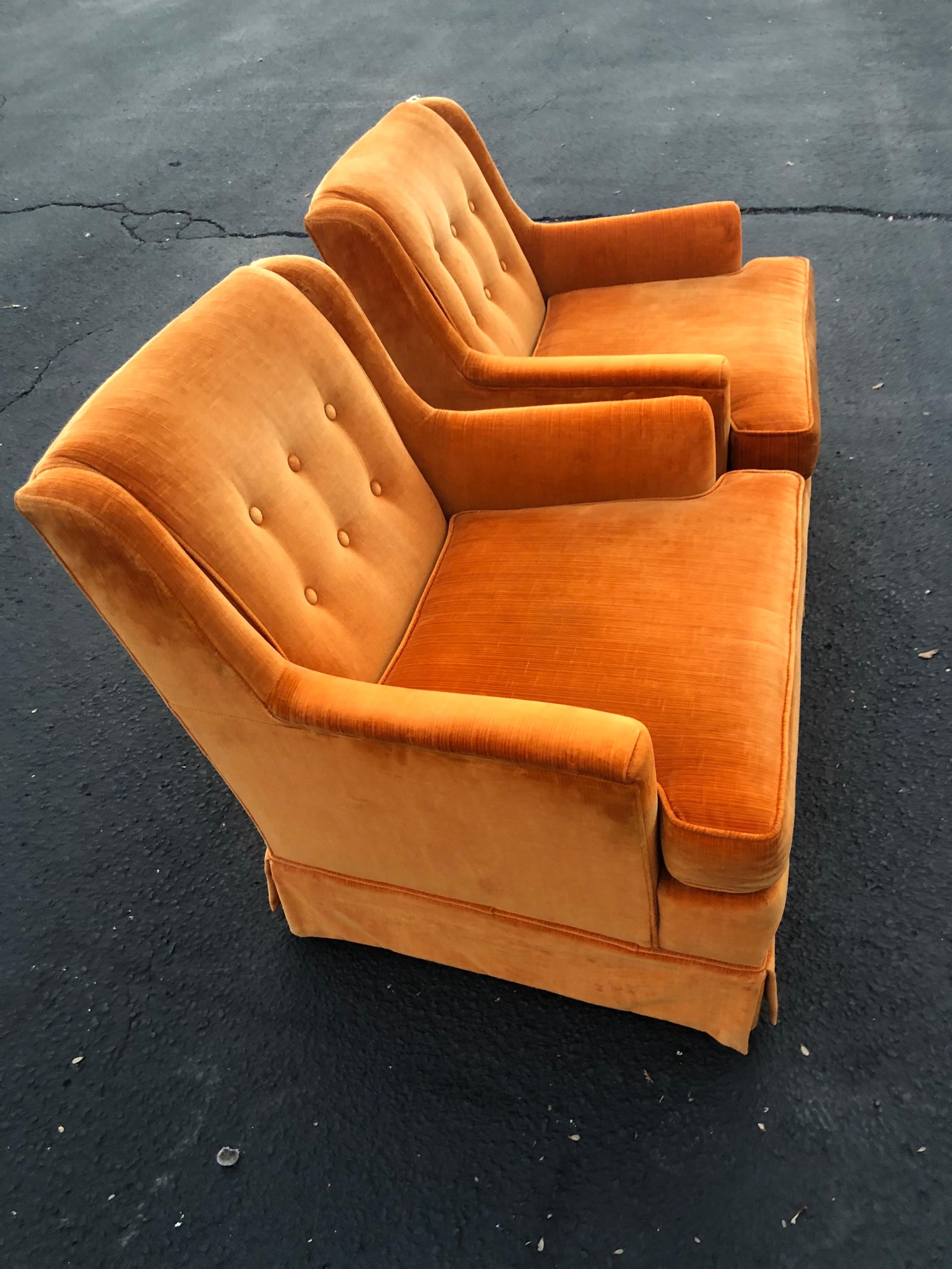Pair of Orange Velvet Chairs by Woodmark Originals 5