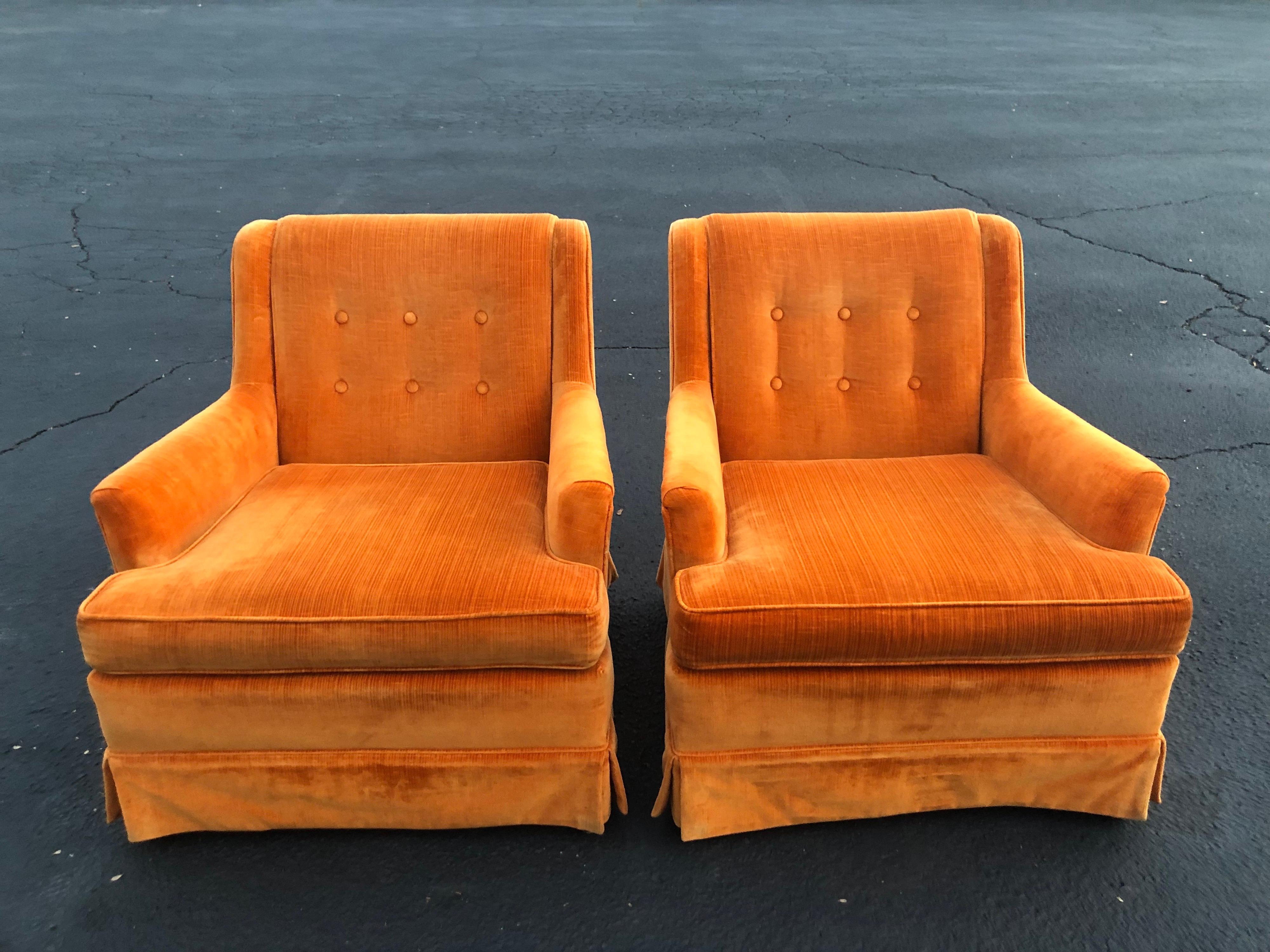 Pair of Orange Velvet Chairs by Woodmark Originals 6