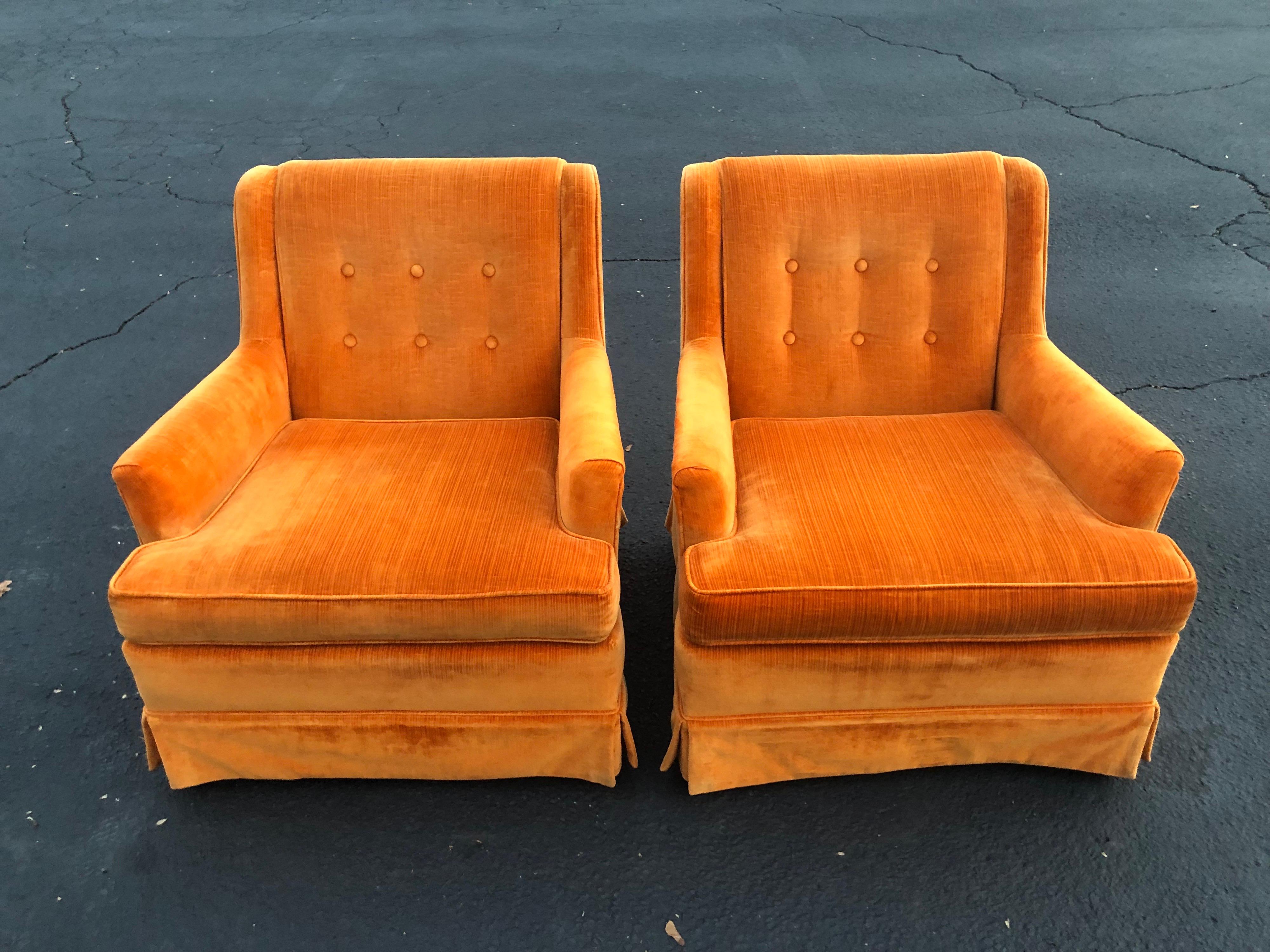 Pair of Orange Velvet Chairs by Woodmark Originals 7