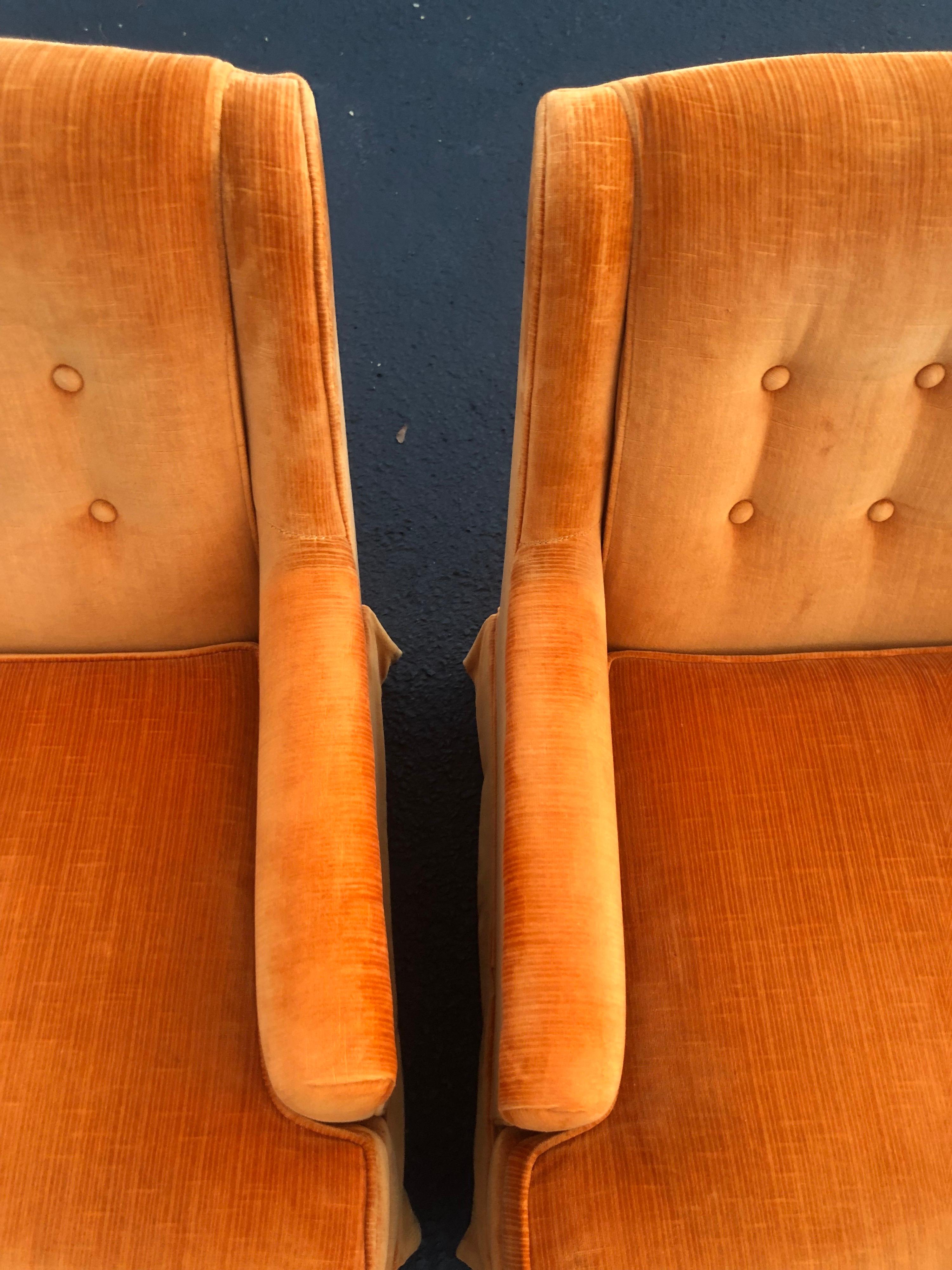 Pair of Orange Velvet Chairs by Woodmark Originals 8
