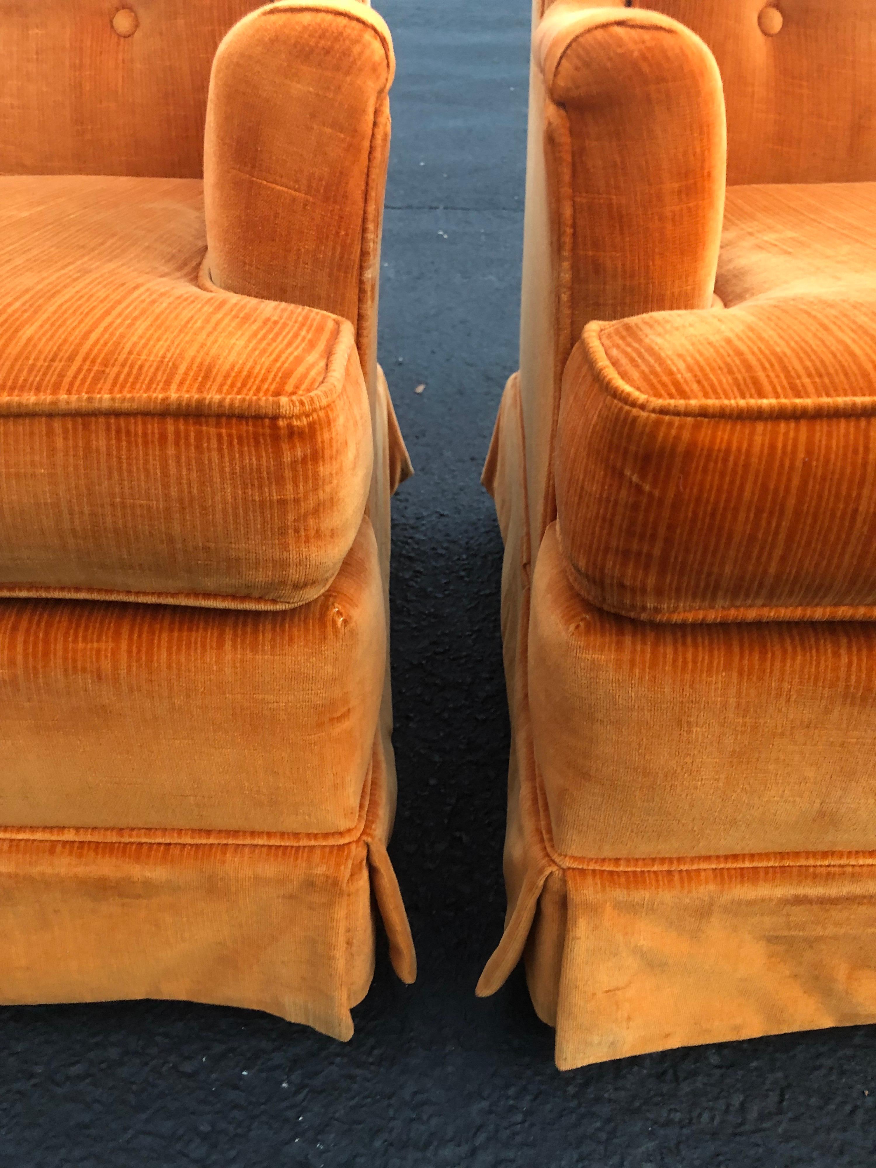 Pair of Orange Velvet Chairs by Woodmark Originals 9