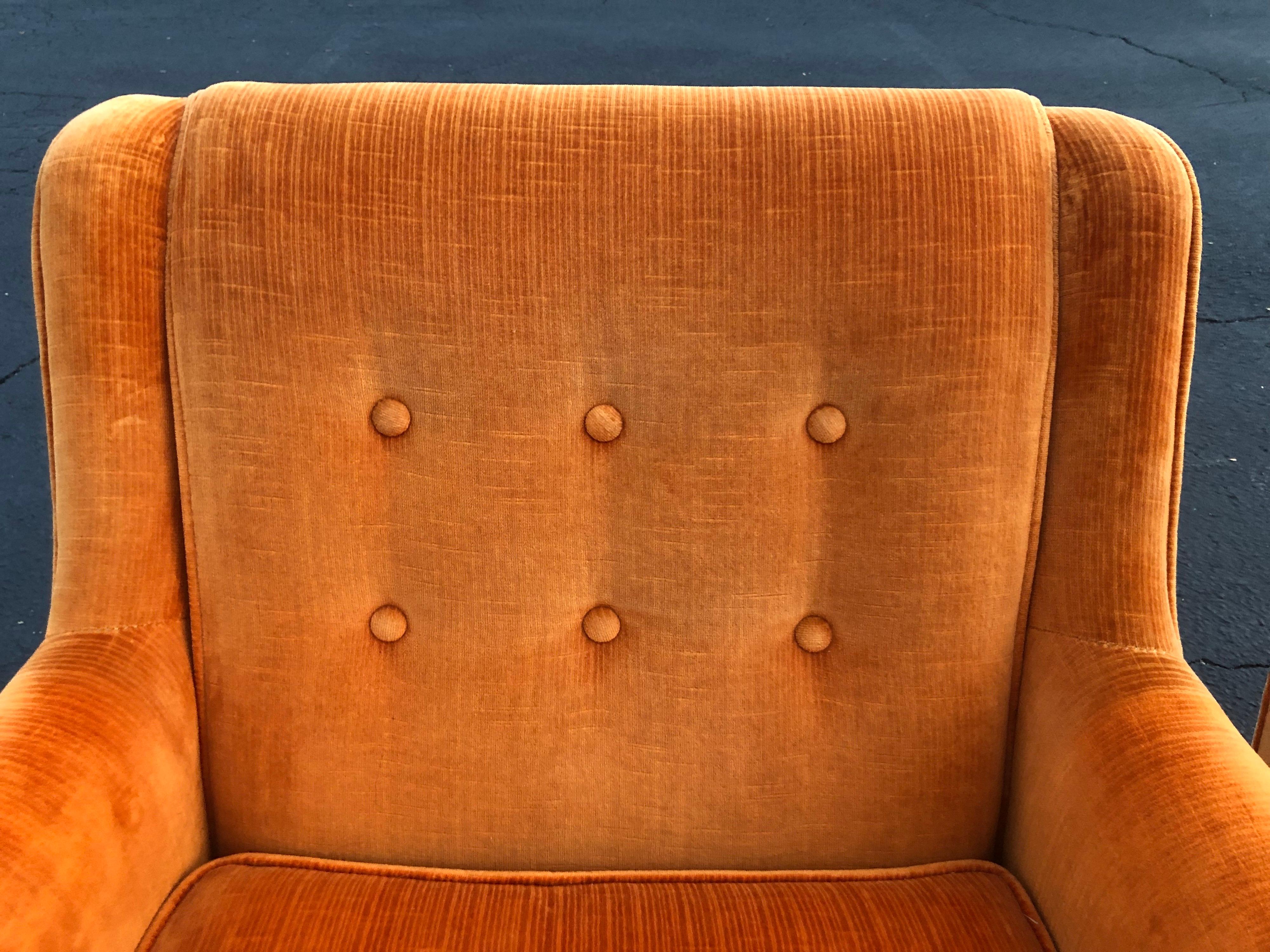Pair of Orange Velvet Chairs by Woodmark Originals 10