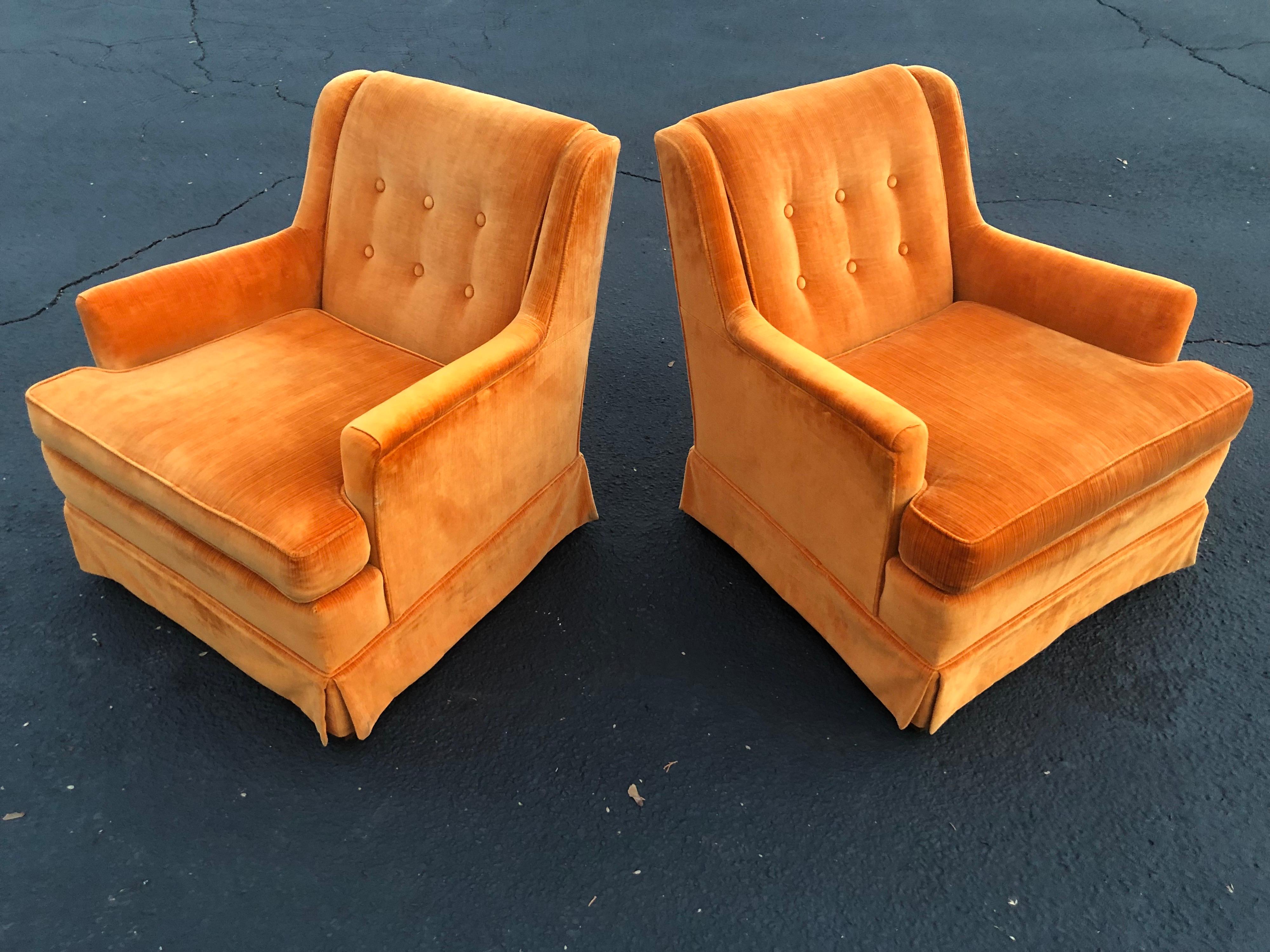 Pair of Orange Velvet Chairs by Woodmark Originals 11