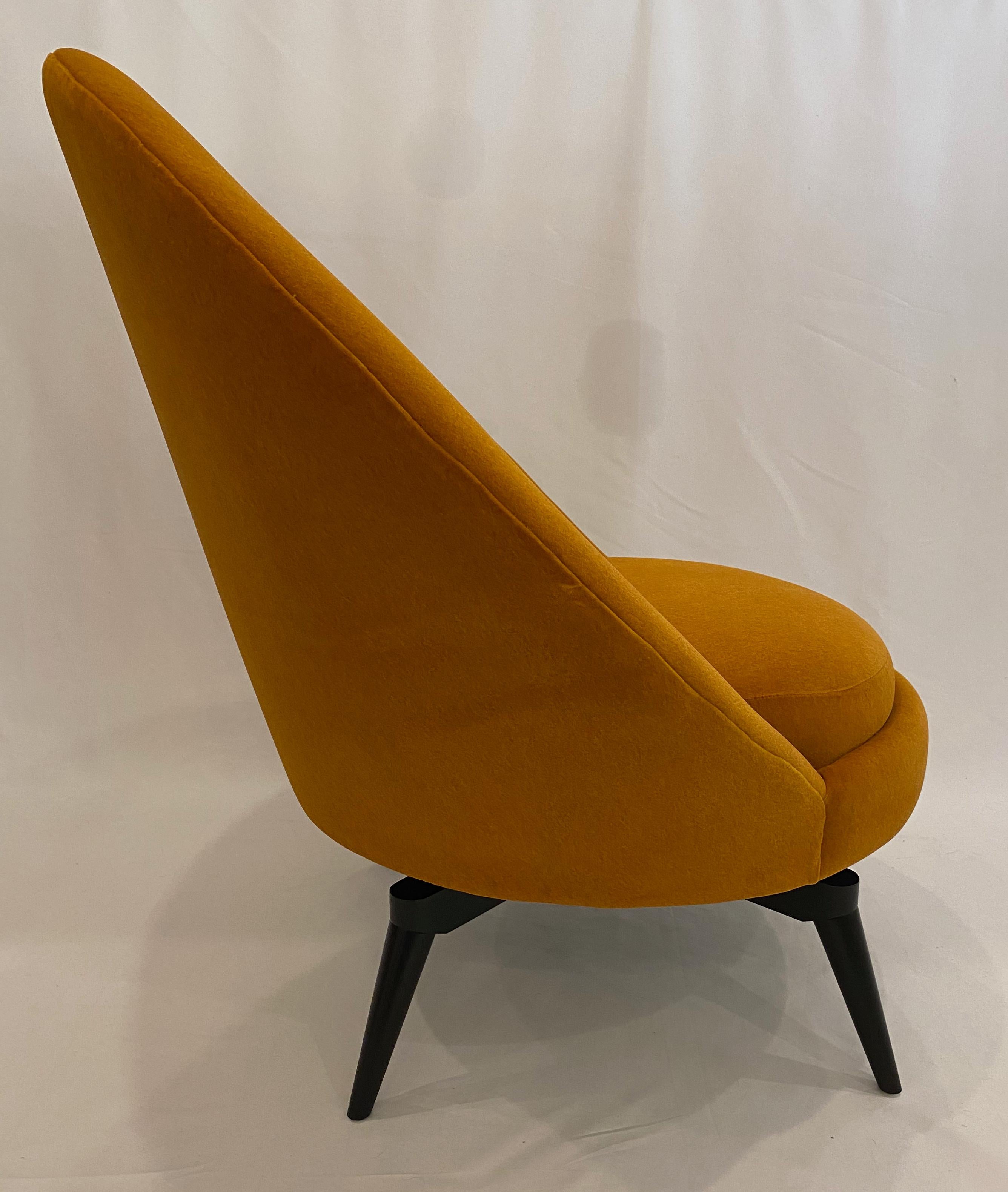 American Pair of Orange Mohair Swivel Chairs