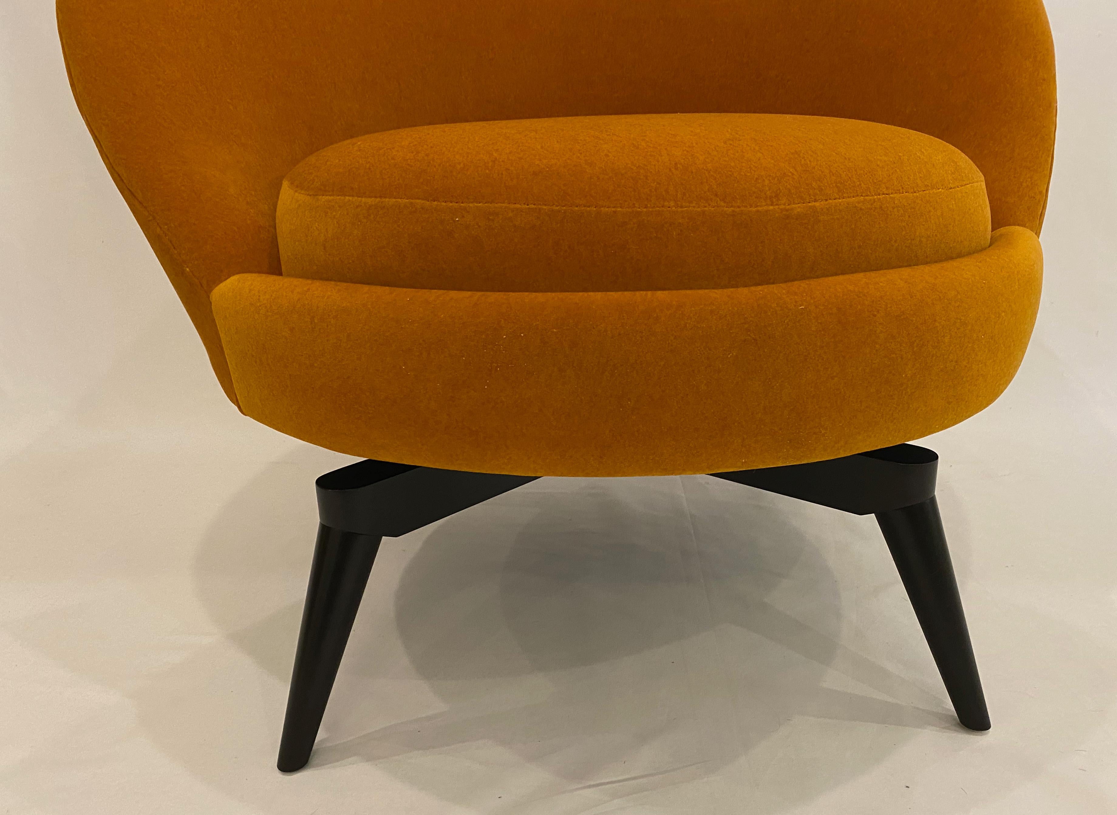 Velvet Pair of Orange Mohair Swivel Chairs