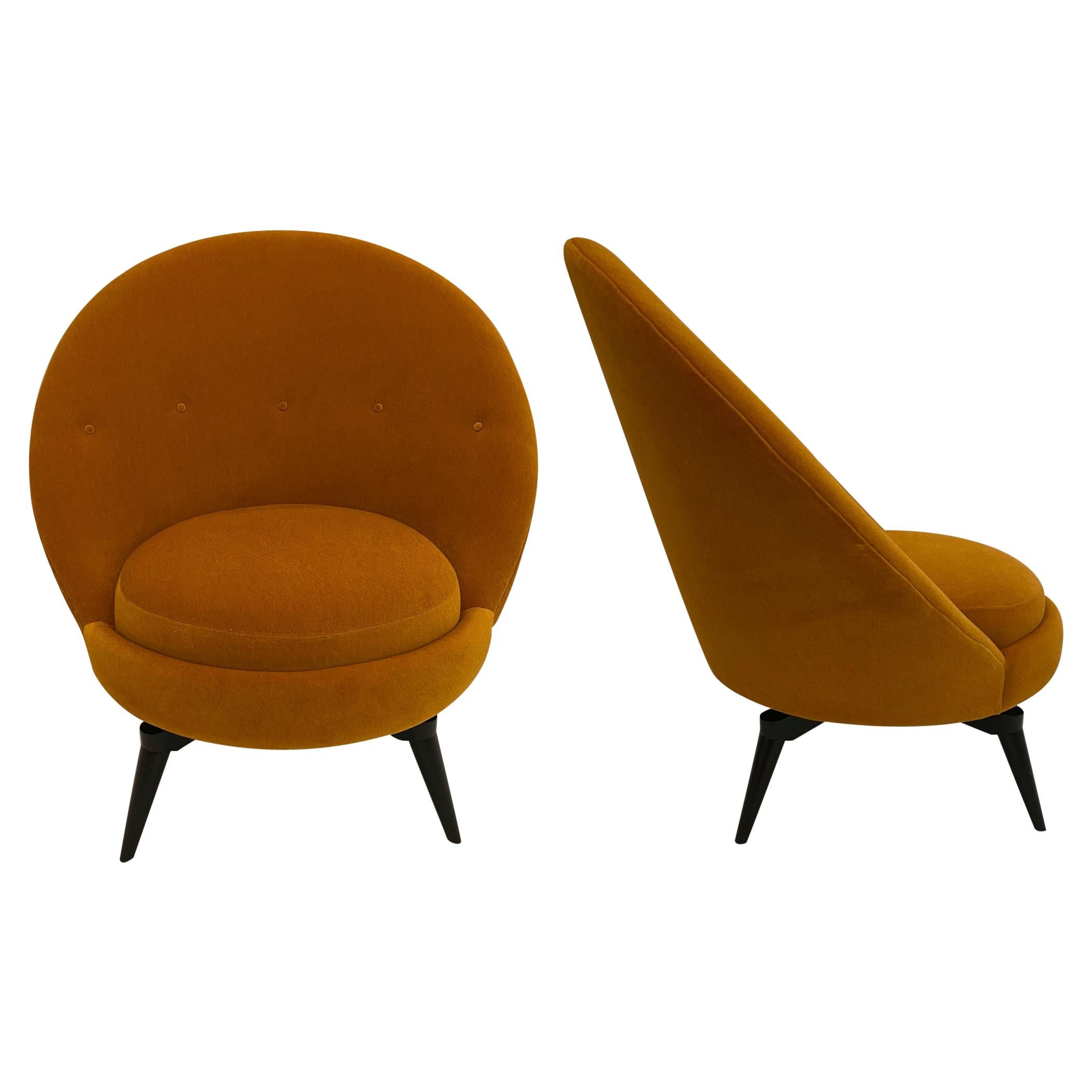 Pair of Orange Mohair Swivel Chairs