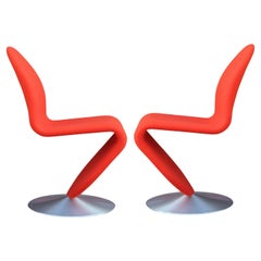 Pair of Orange Verner Panton 1-2-3 System "Chair A" Space Age Swivel Chairs