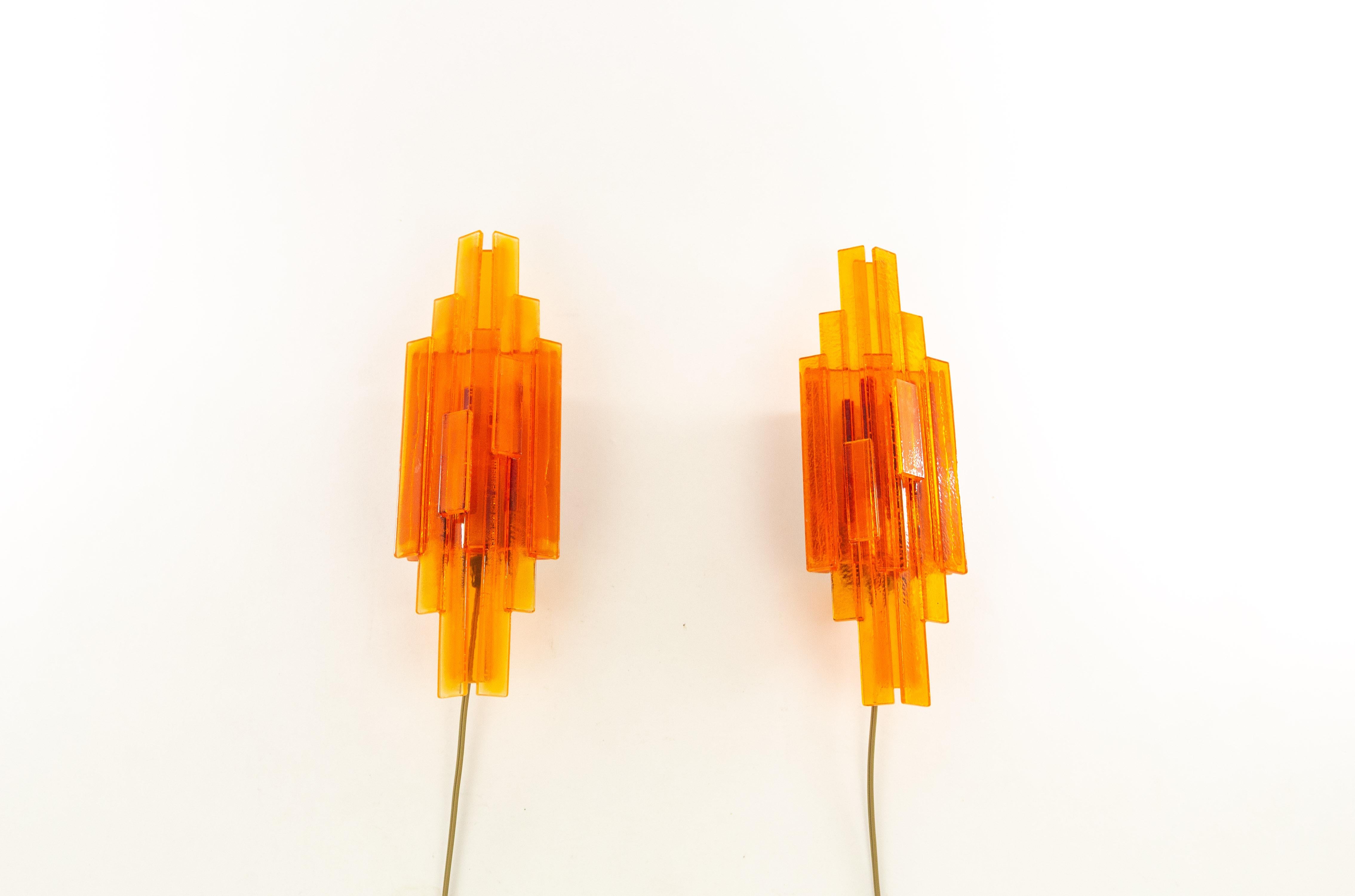 Modern Pair of Orange Wall Lamps by Claus Bolby for Cebo Industri, 1960s