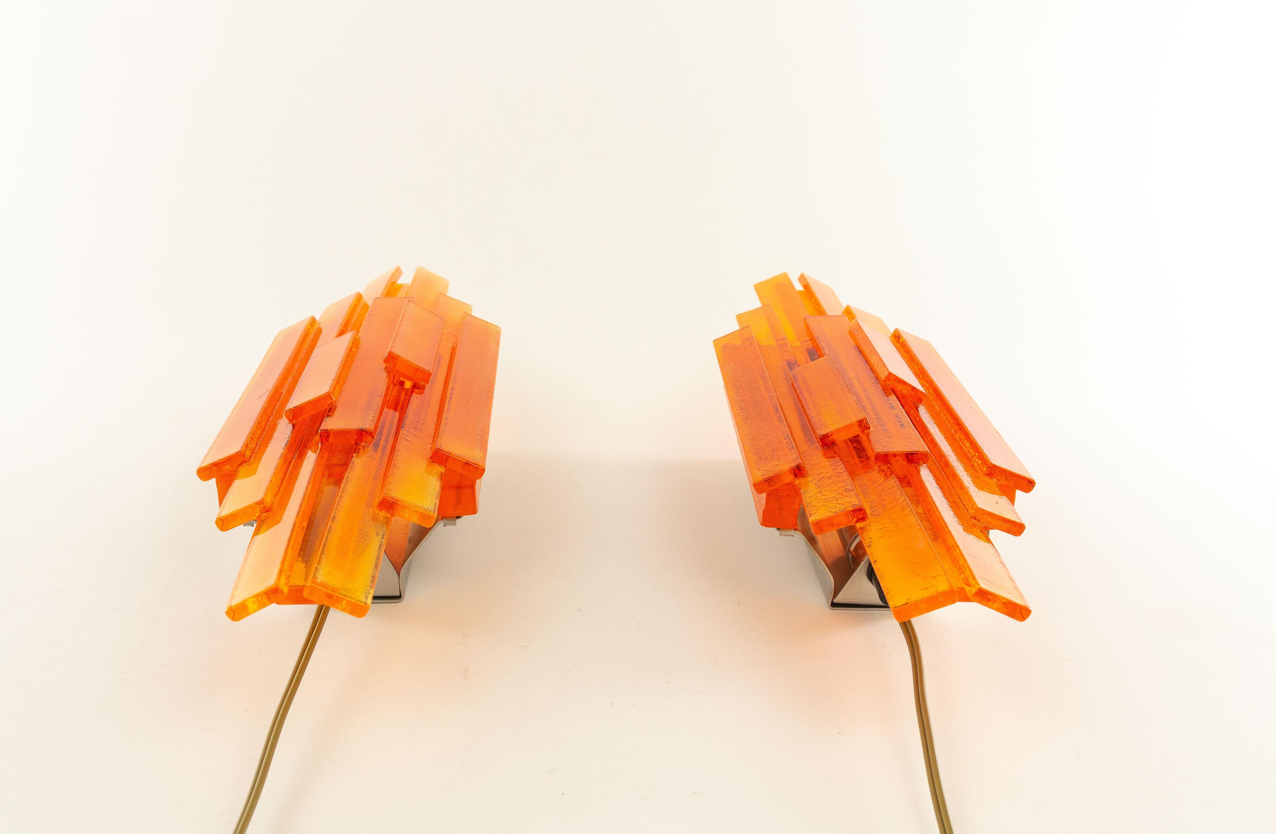 Danish Pair of Orange Wall Lamps by Claus Bolby for Cebo Industri, 1960s