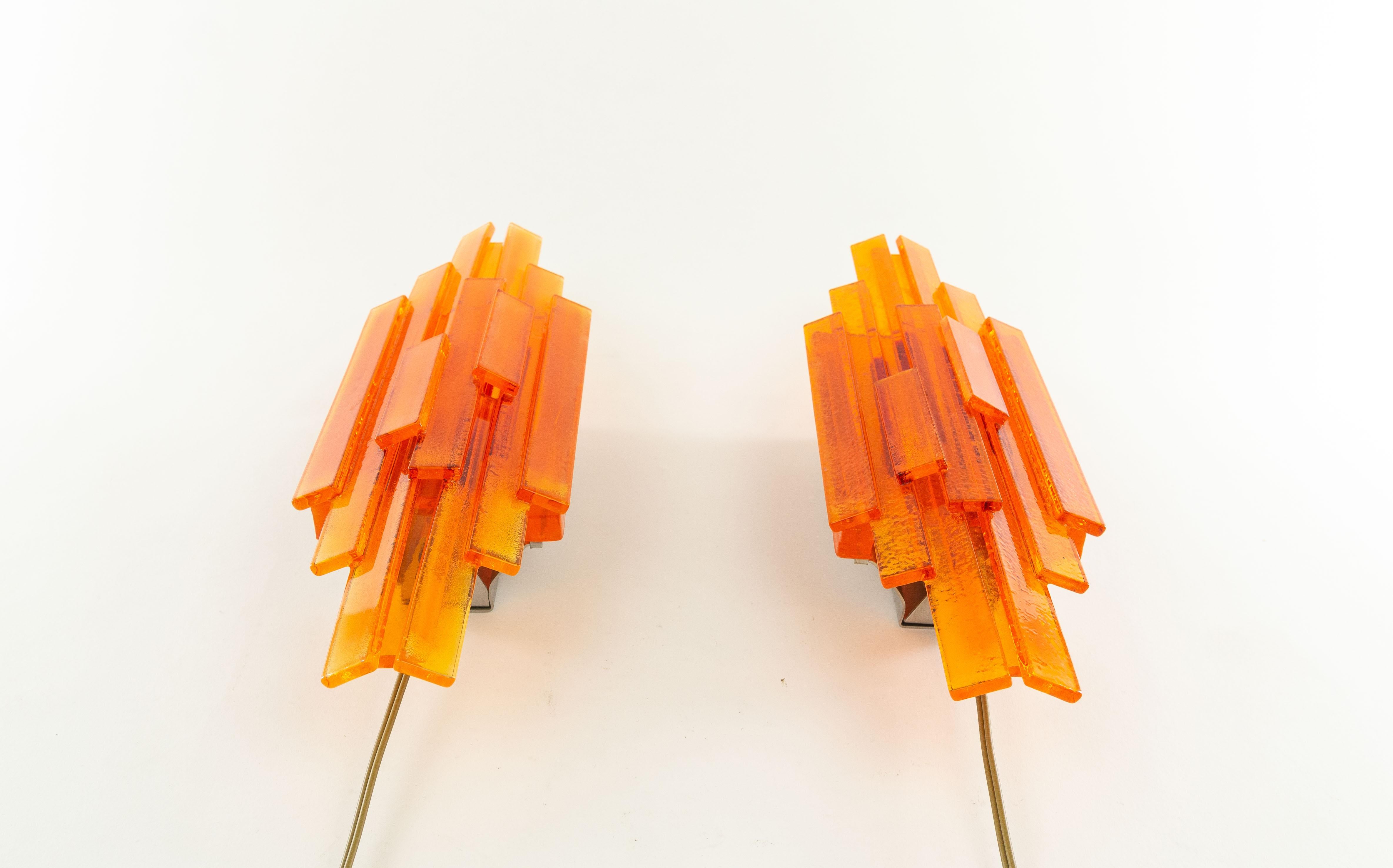 Mid-20th Century Pair of Orange Wall Lamps by Claus Bolby for Cebo Industri, 1960s