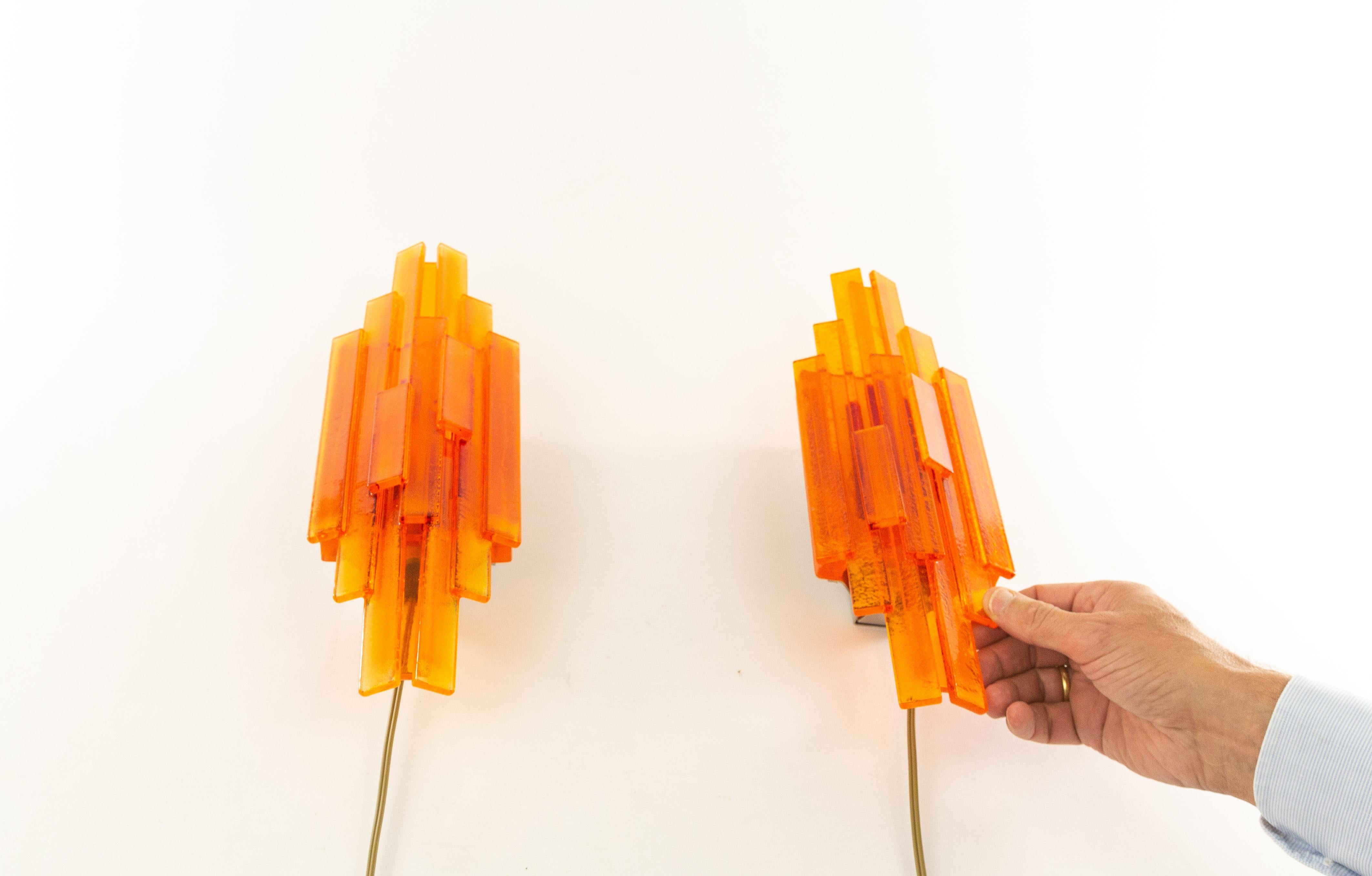 Metal Pair of Orange Wall Lamps by Claus Bolby for Cebo Industri, 1960s
