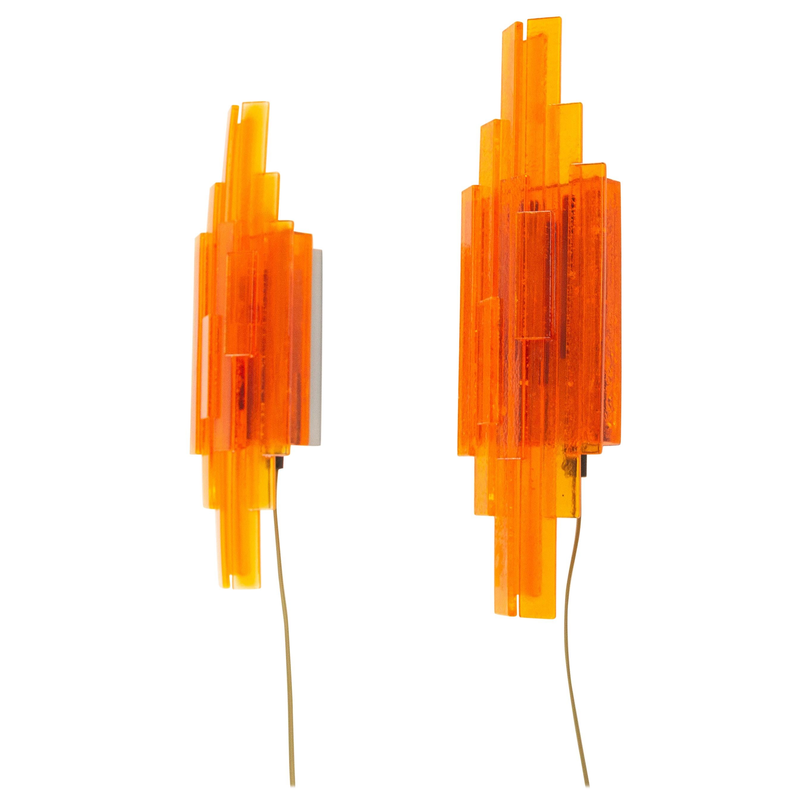 Pair of Orange Wall Lamps by Claus Bolby for Cebo Industri, 1960s