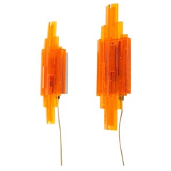 Vintage Pair of Orange Wall Lamps by Claus Bolby for Cebo Industri, 1960s