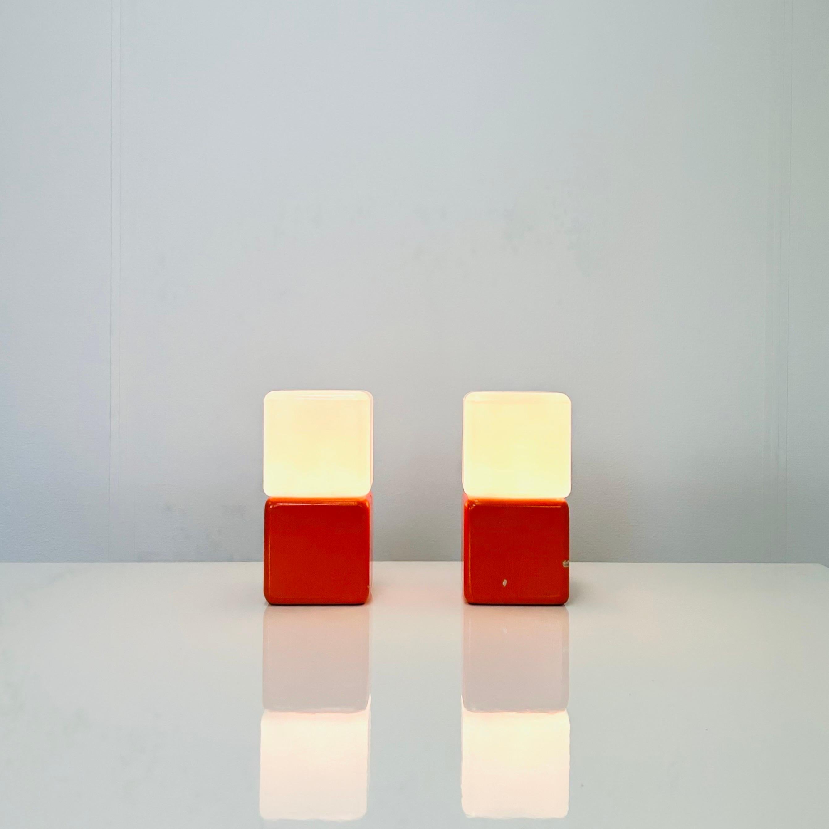 Mid-20th Century Pair of Orange & White Bed Lamps by Holm Sørensen, 1960s, Denmark For Sale