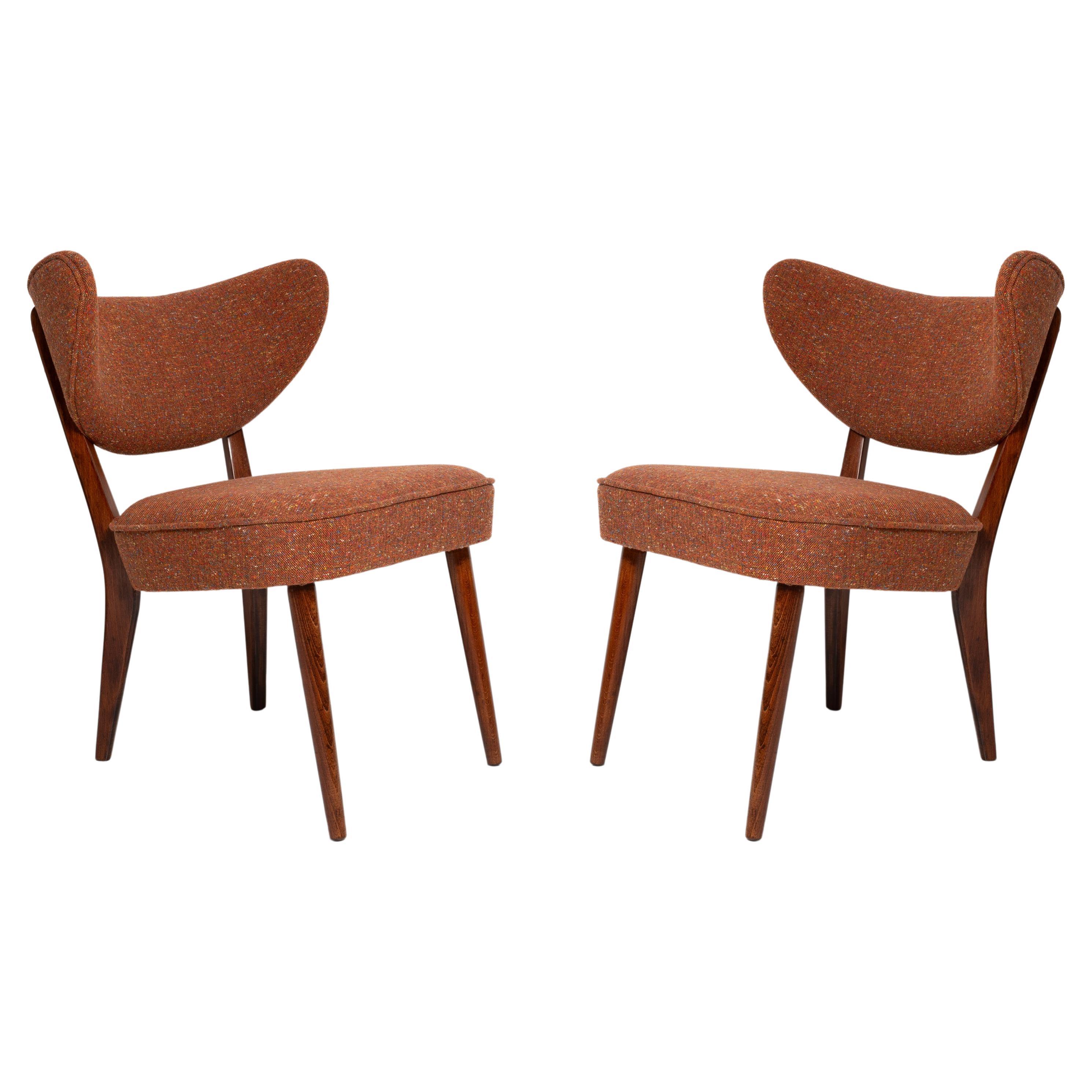 Pair of Orange Wool Shell Club Chairs, by Vintola Studio, Europe, Poland For Sale