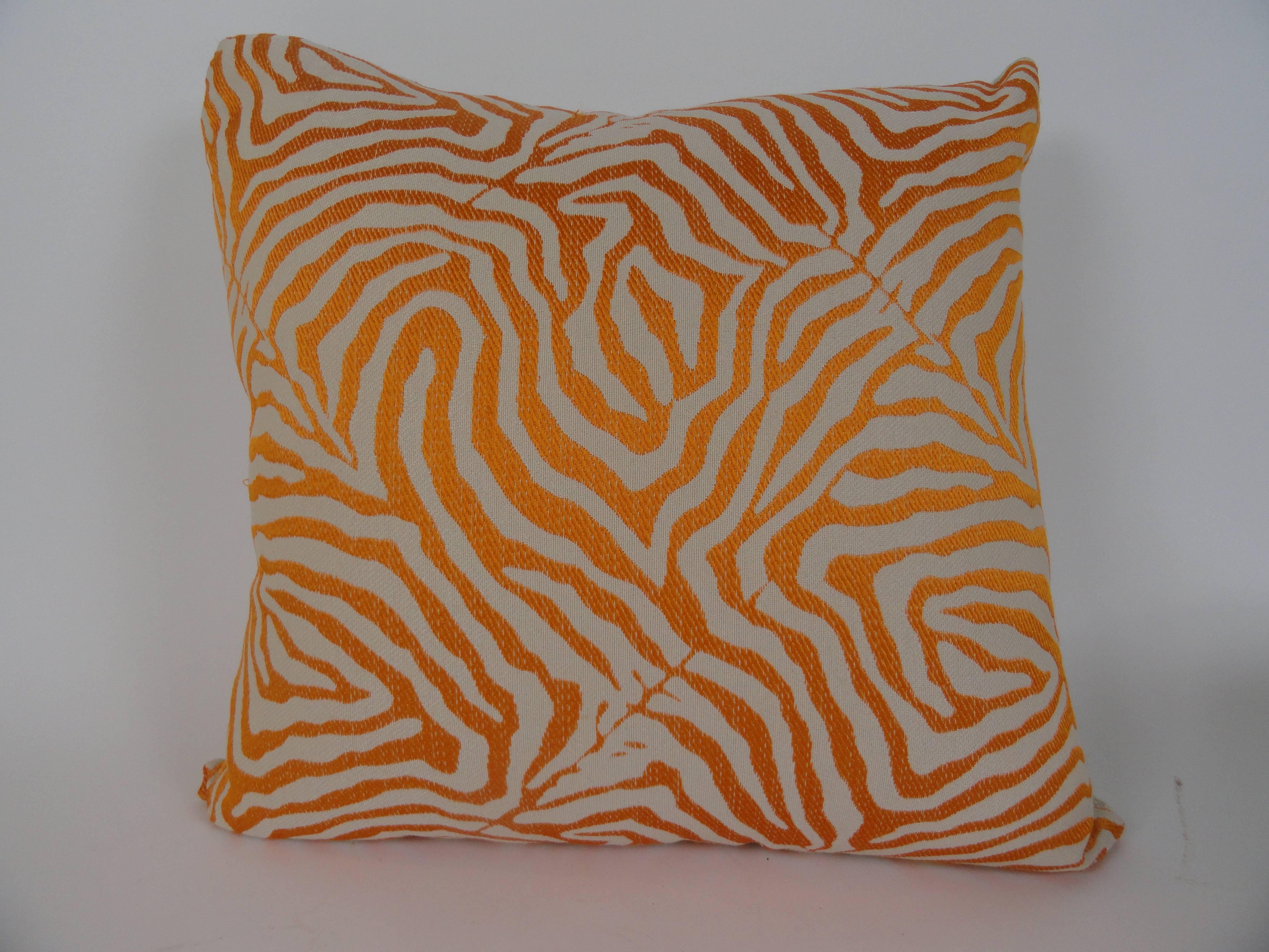 American Pair of Orange Zebra Print Pillows For Sale